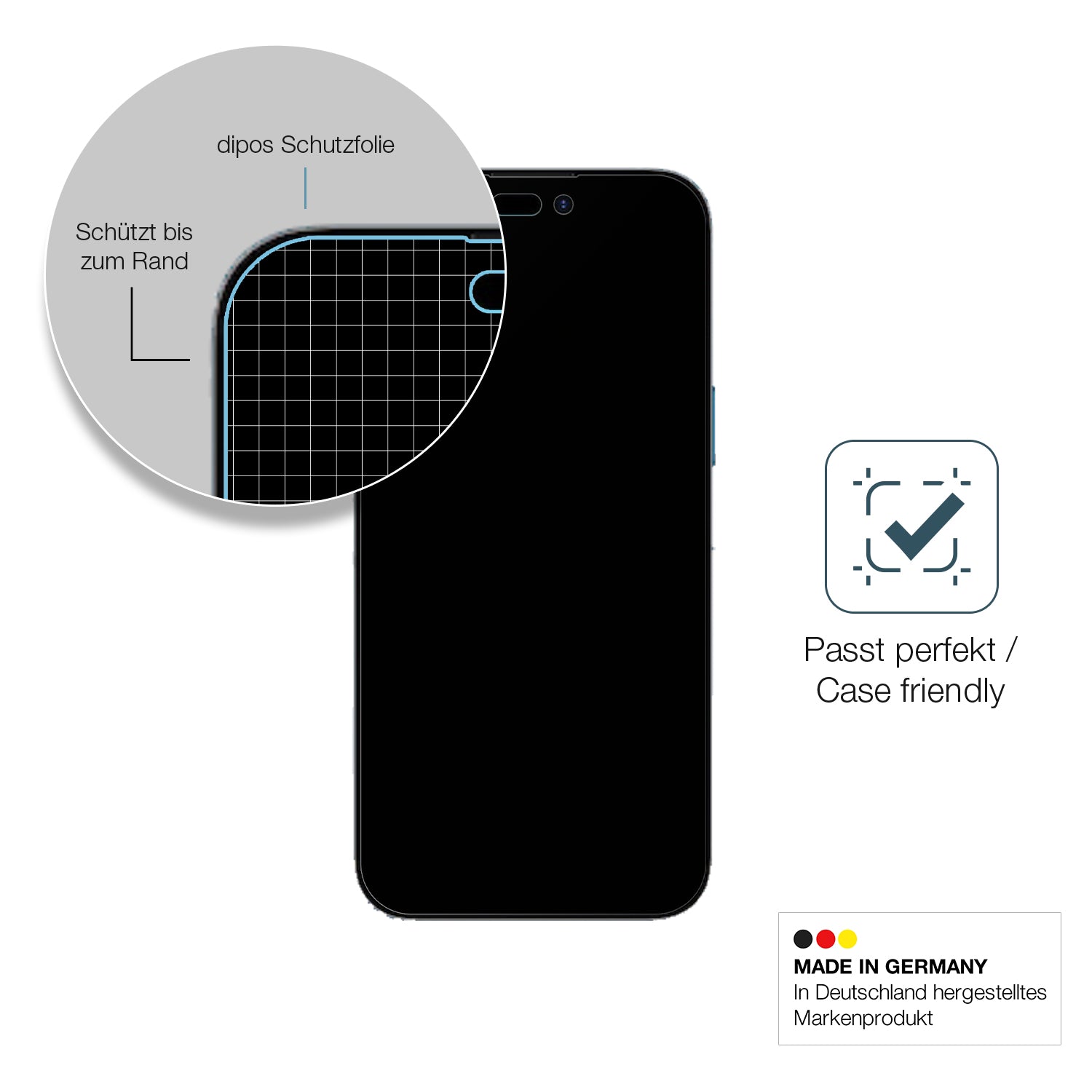 Schutzglasfolie mit optimaler Passform, zur Verwendung mit Hüllen geeignet