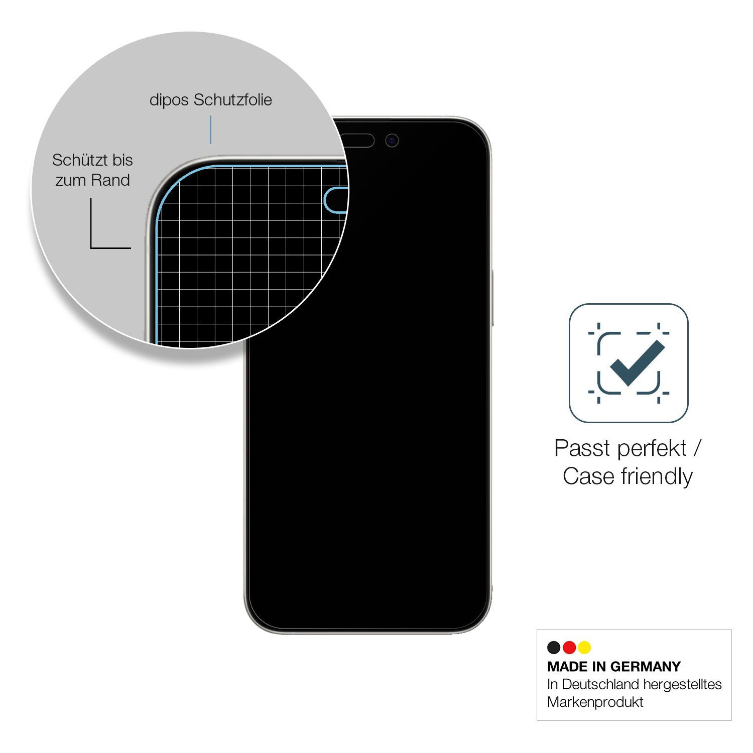 Schutzglasfolie mit optimaler Passform, zur Verwendung mit Hüllen geeignet