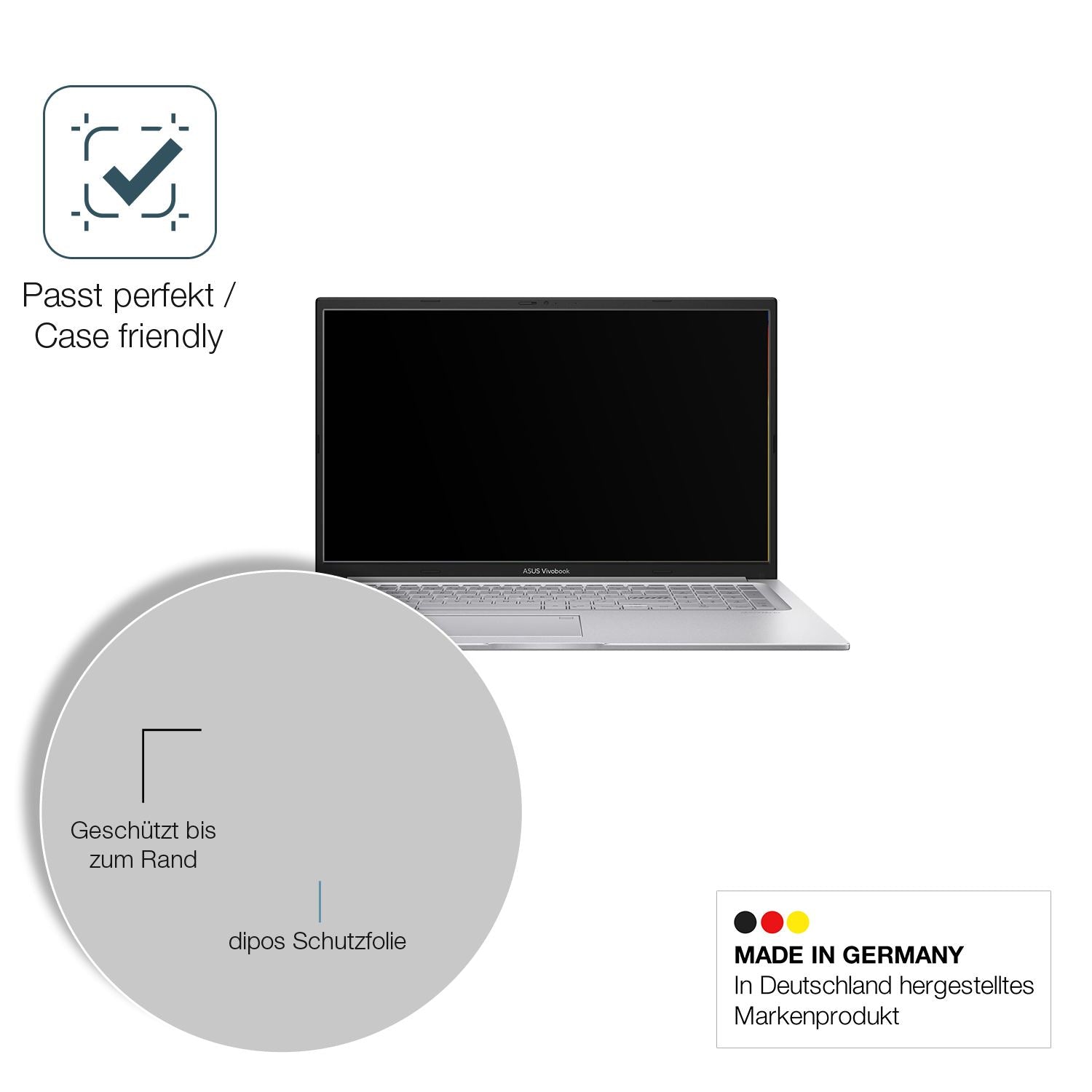 Schutzglasfolie mit optimaler Passform, zur Verwendung mit Hüllen geeignet