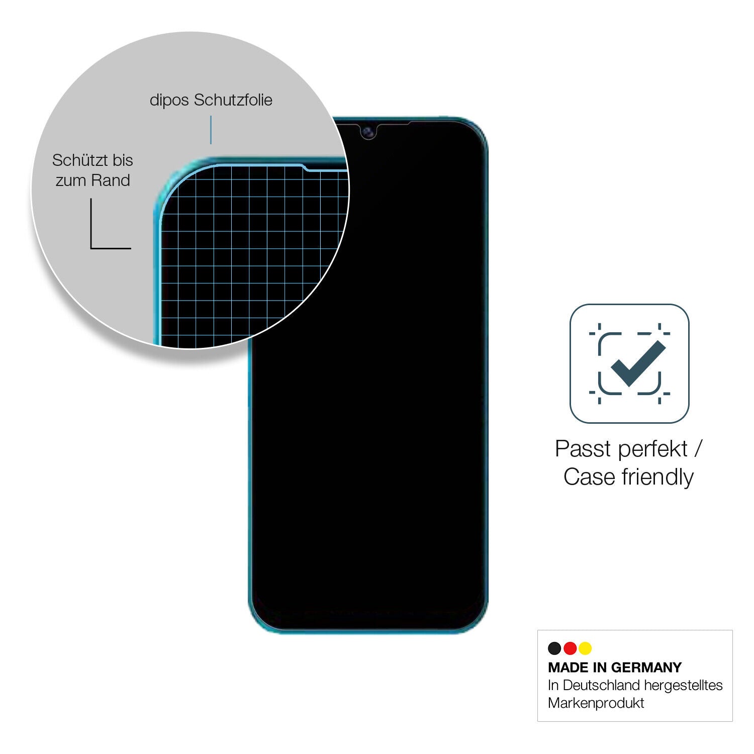 Schutzglasfolie mit optimaler Passform, zur Verwendung mit Hüllen geeignet