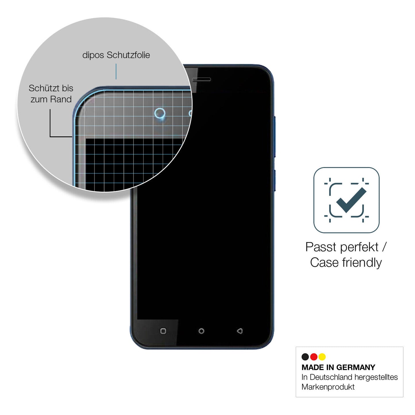 Schutzglasfolie mit optimaler Passform, zur Verwendung mit Hüllen geeignet