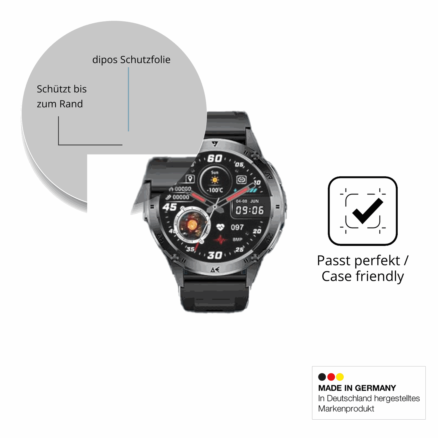 Schutzglasfolie mit optimaler Passform, zur Verwendung mit Hüllen geeignet
