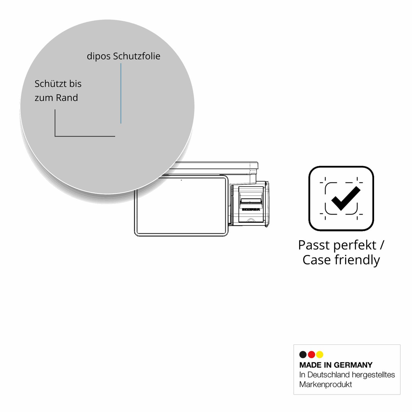 Schutzglasfolie mit optimaler Passform, zur Verwendung mit Hüllen geeignet