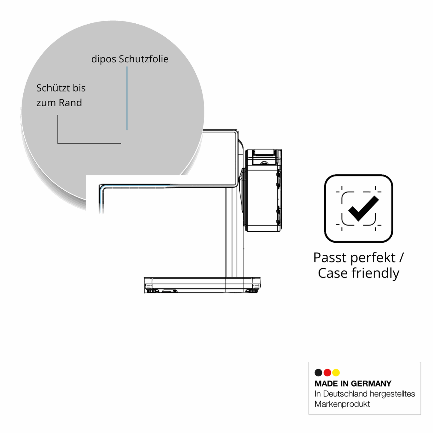 Schutzglasfolie mit optimaler Passform, zur Verwendung mit Hüllen geeignet