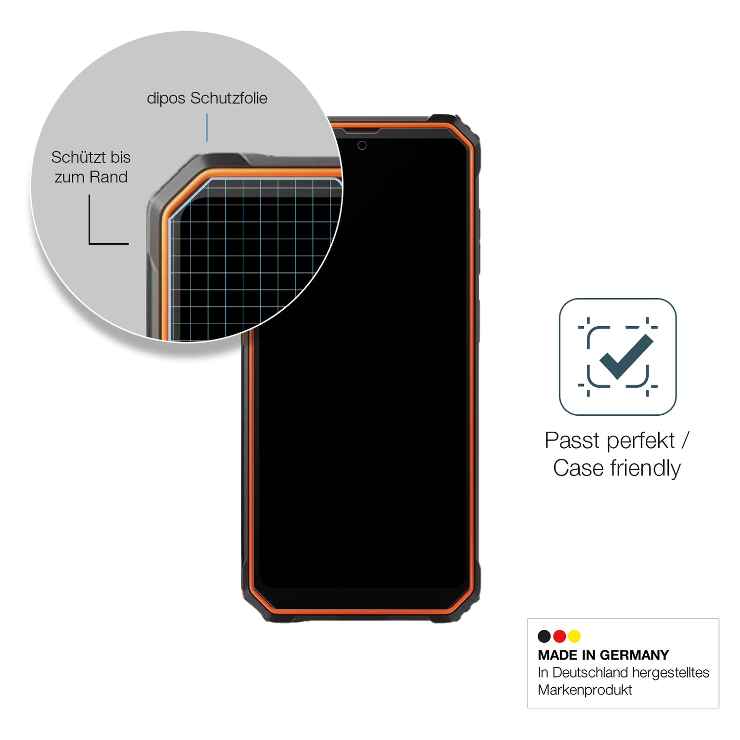 Schutzglasfolie mit optimaler Passform, zur Verwendung mit Hüllen geeignet