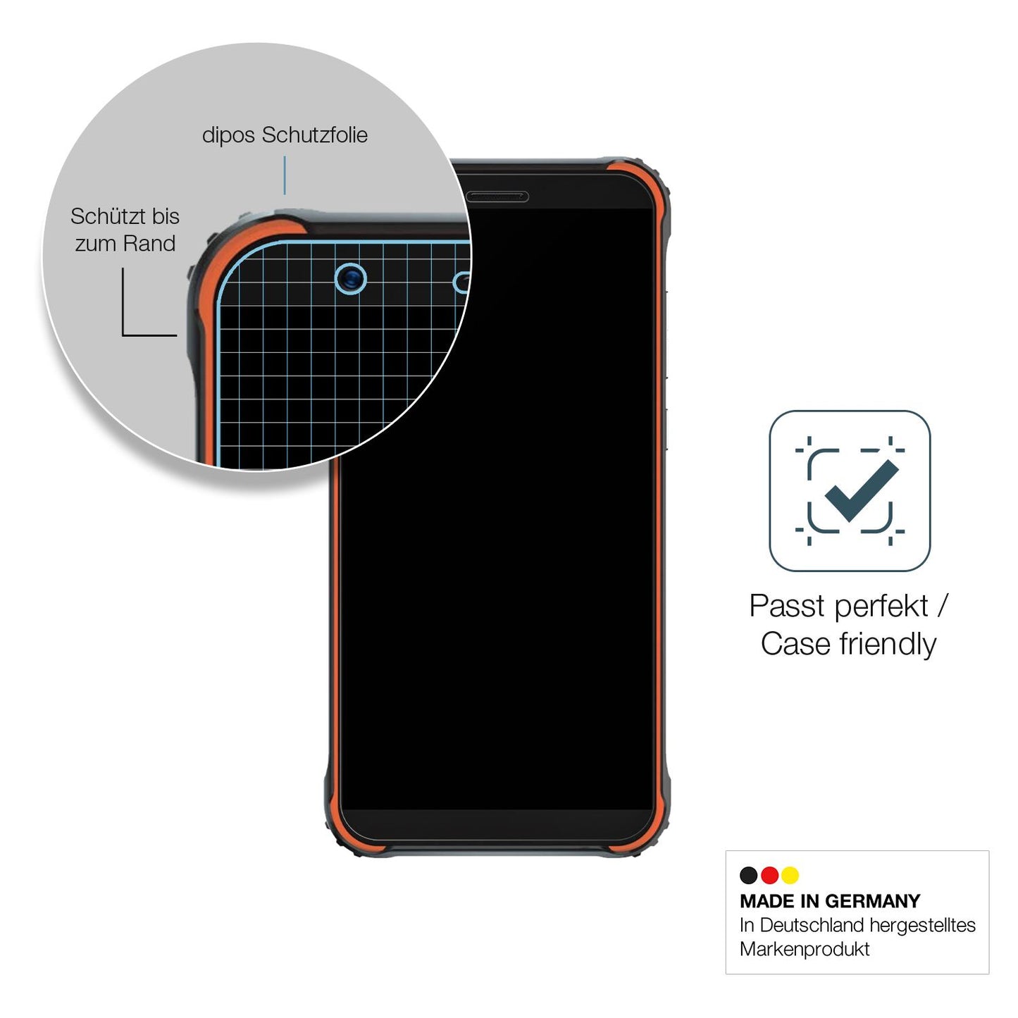 Schutzglasfolie mit optimaler Passform, zur Verwendung mit Hüllen geeignet