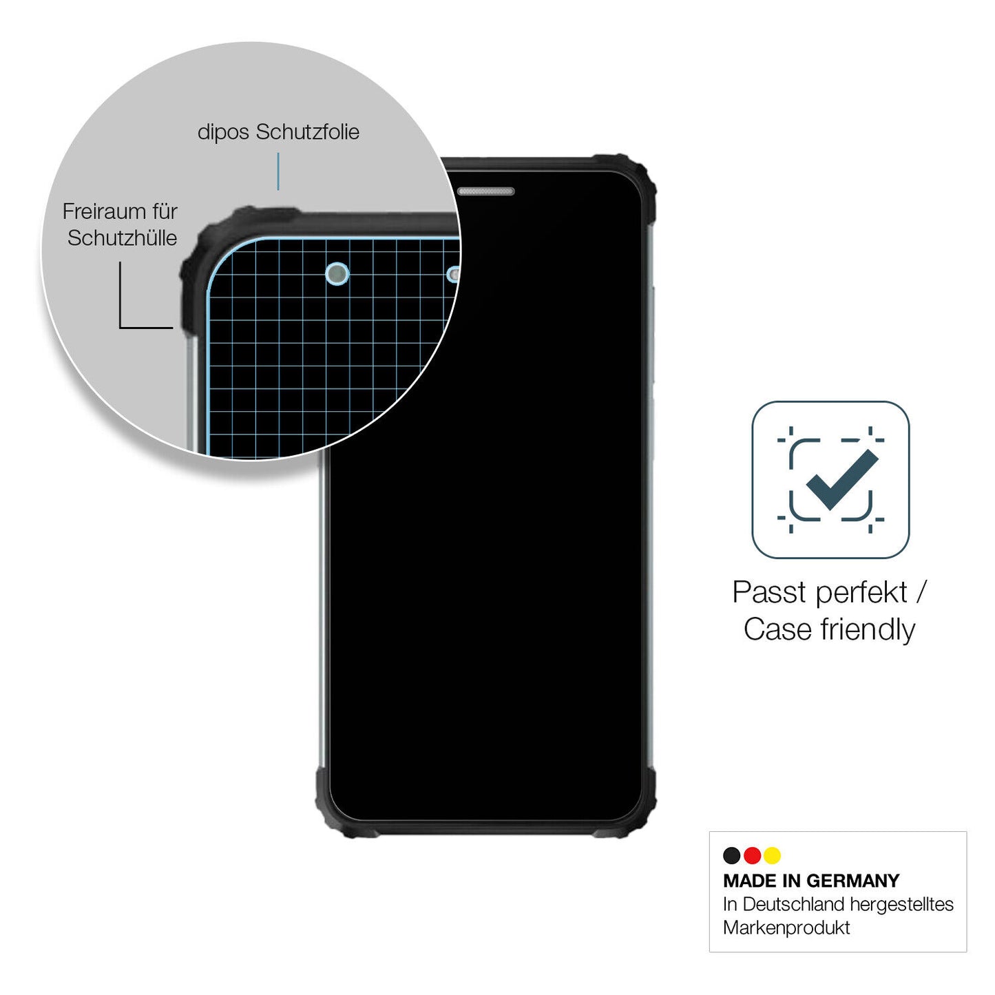 Schutzglasfolie mit optimaler Passform, zur Verwendung mit Hüllen geeignet