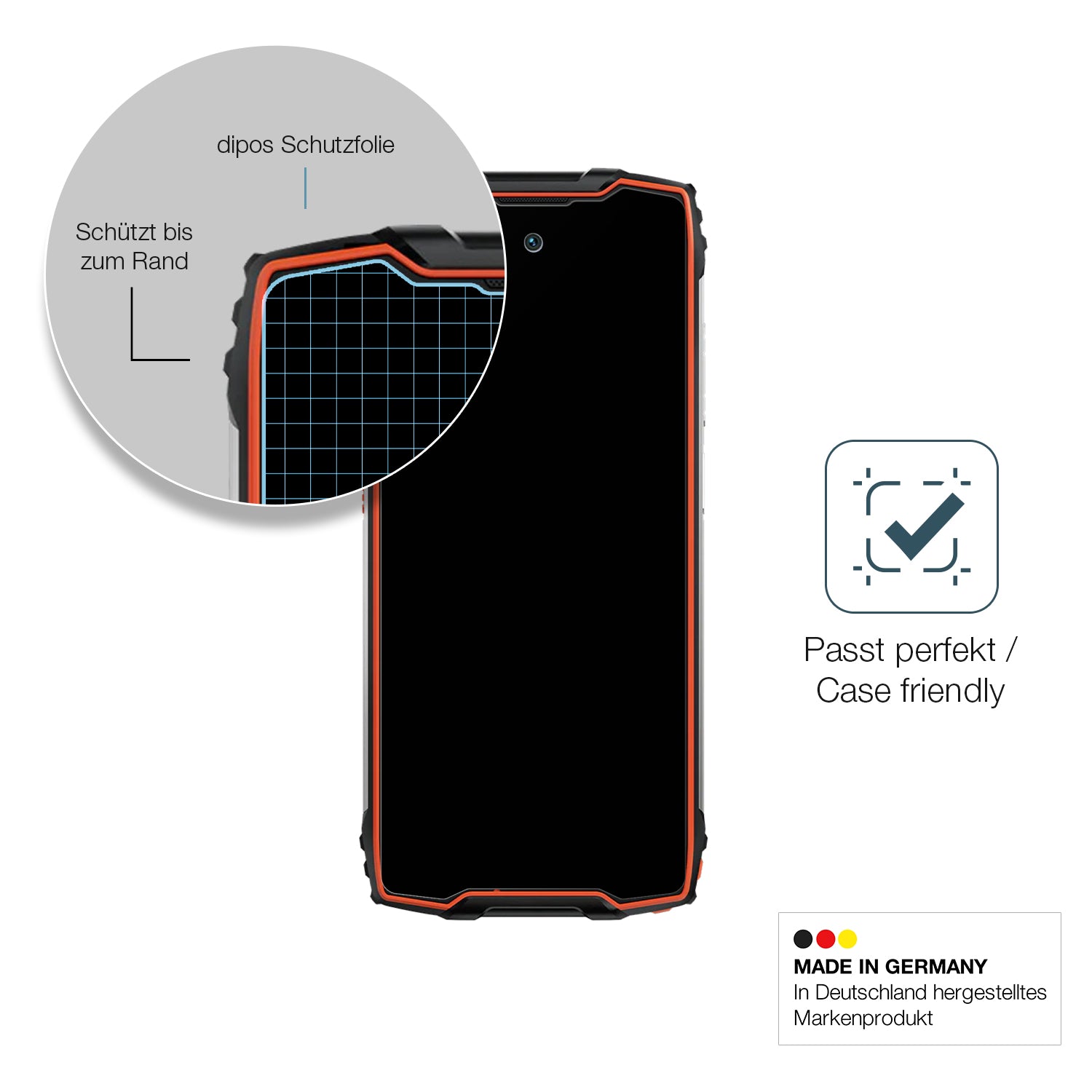 Schutzglasfolie mit optimaler Passform, zur Verwendung mit Hüllen geeignet
