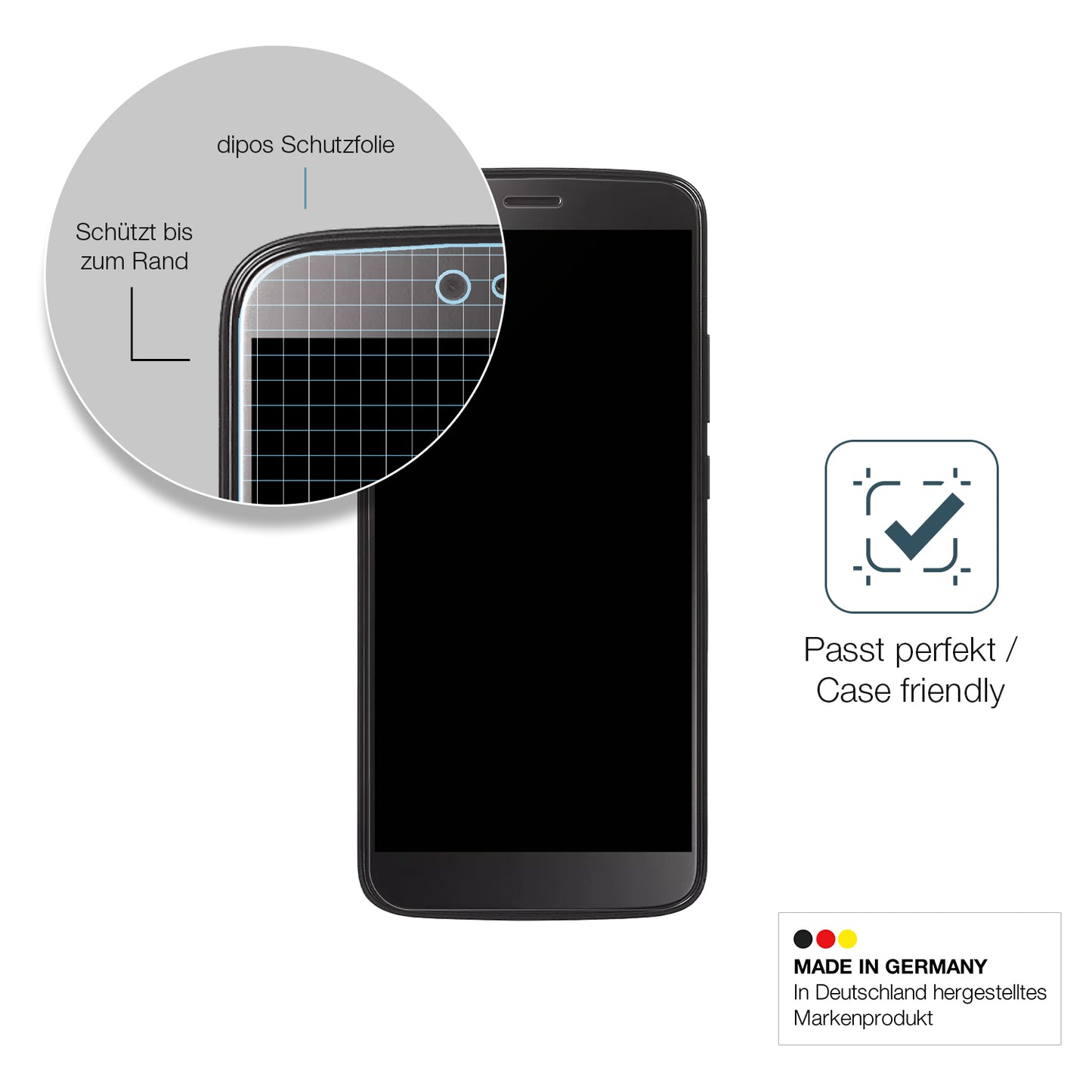 Schutzglasfolie mit optimaler Passform, zur Verwendung mit Hüllen geeignet