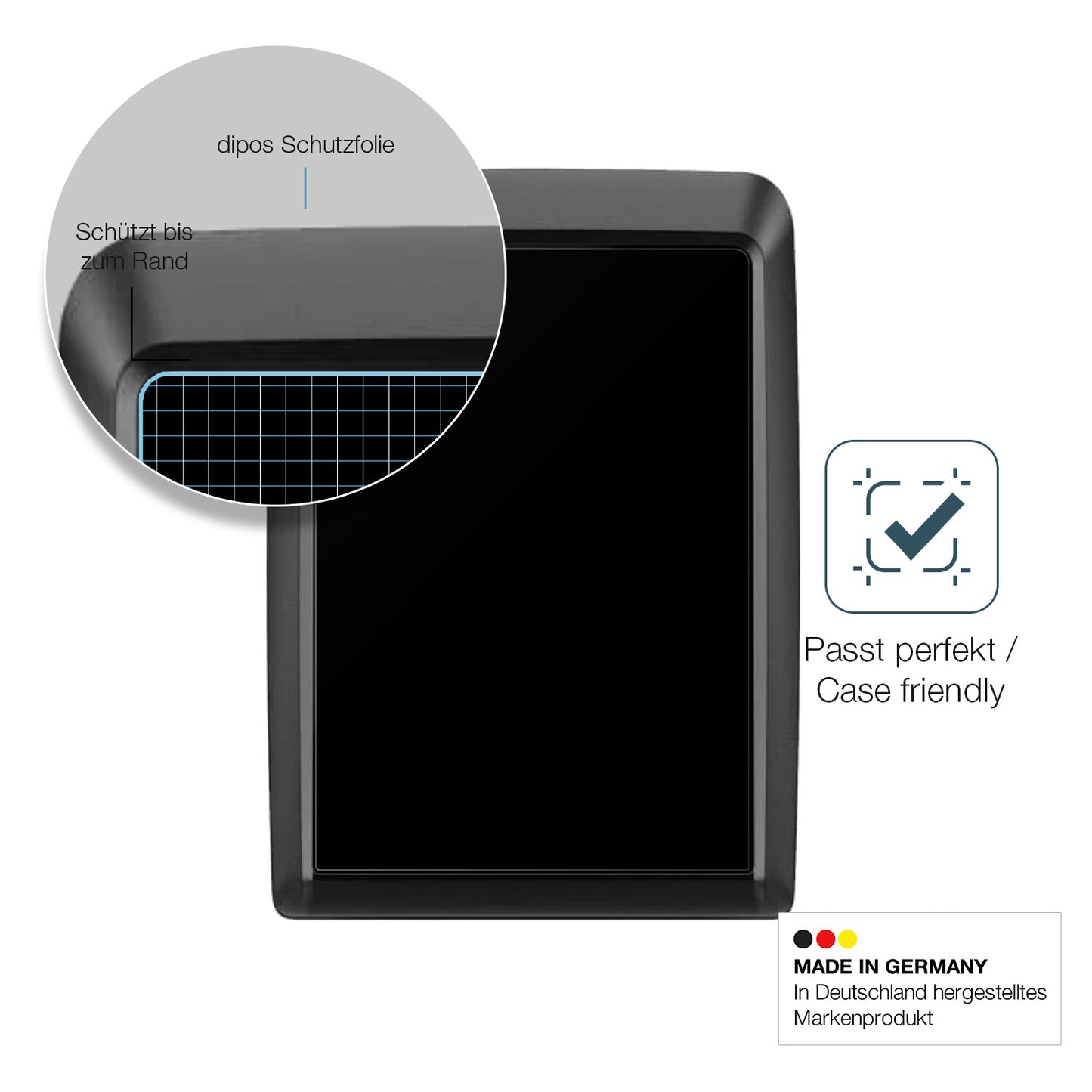 Schutzglasfolie mit optimaler Passform, zur Verwendung mit Hüllen geeignet
