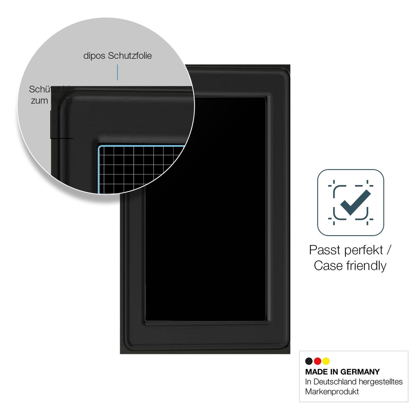 Schutzglasfolie mit optimaler Passform, zur Verwendung mit Hüllen geeignet