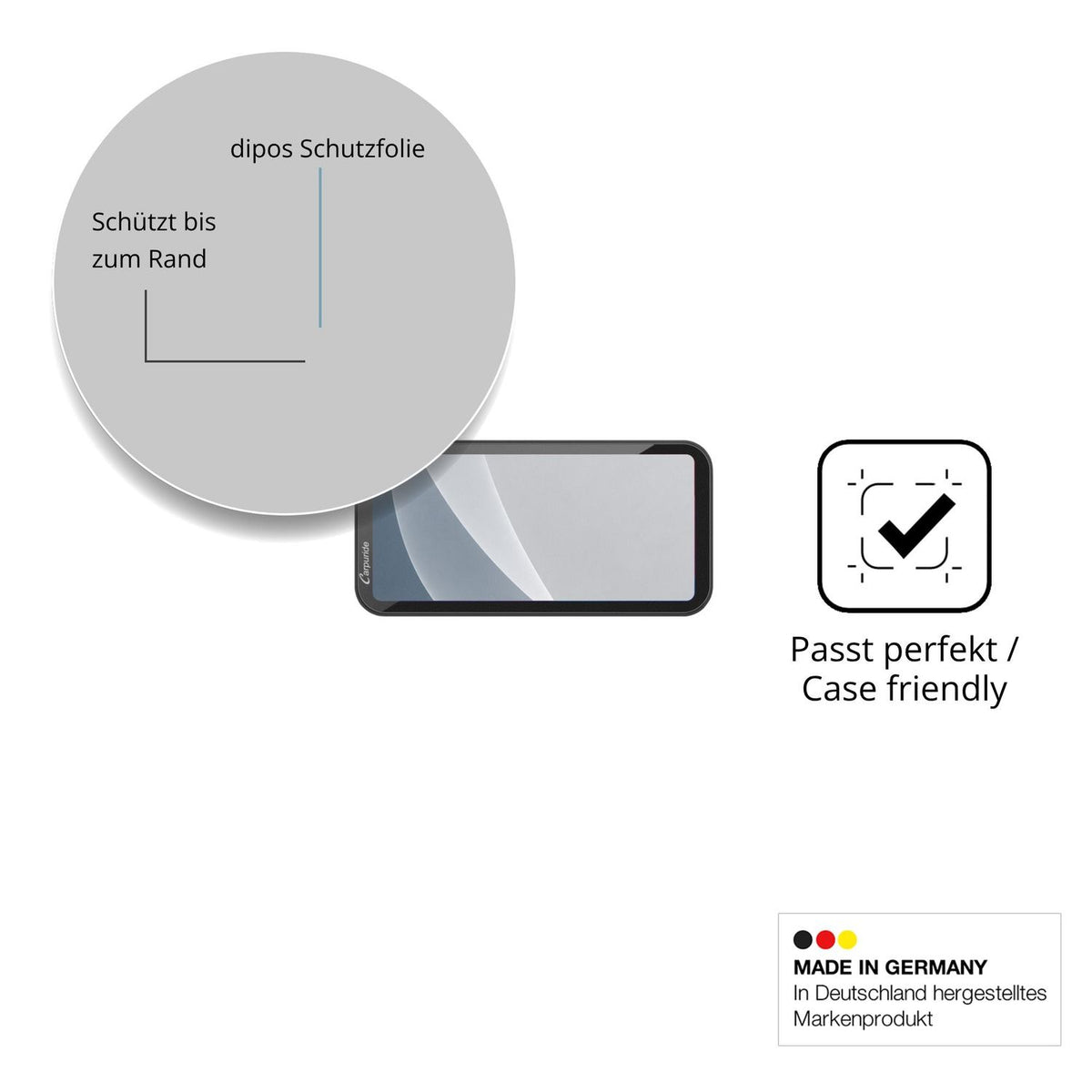 Schutzglasfolie mit optimaler Passform, zur Verwendung mit Hüllen geeignet
