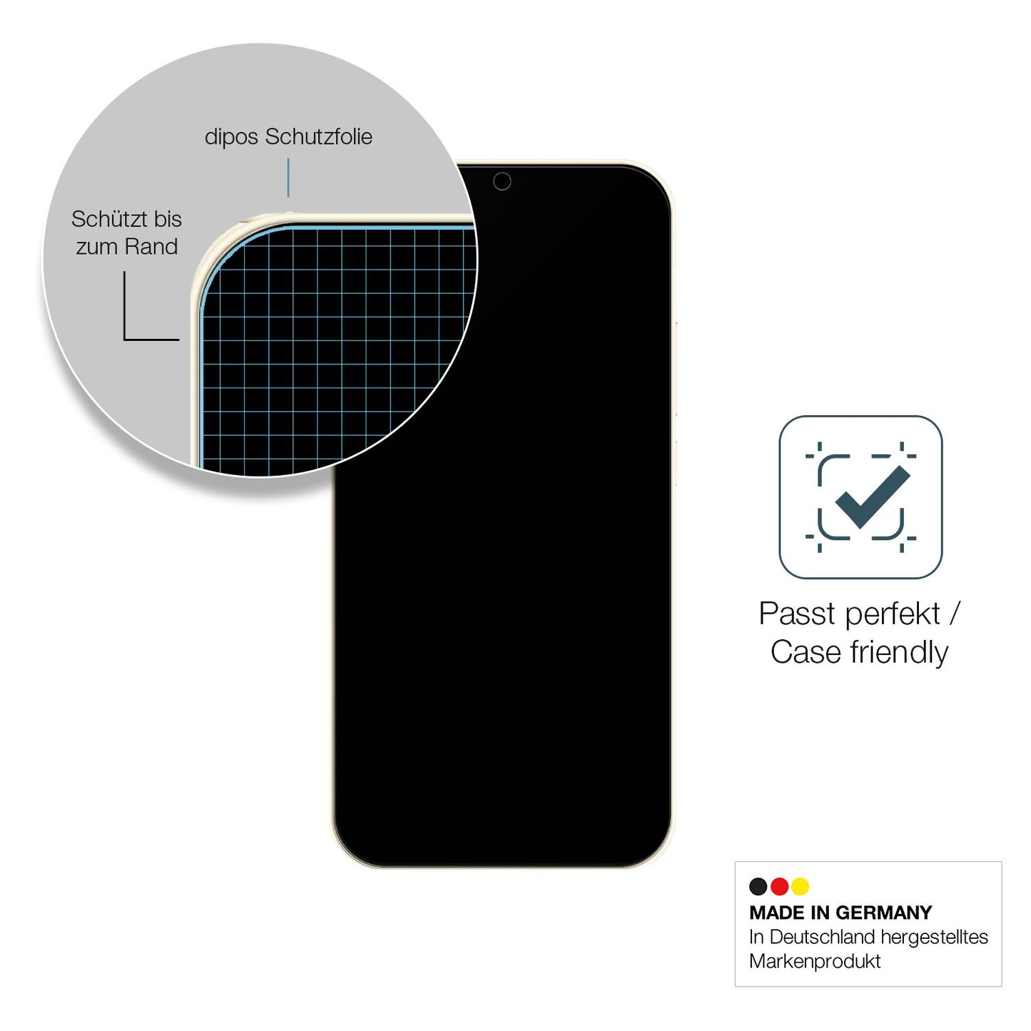 Schutzglasfolie mit optimaler Passform, zur Verwendung mit Hüllen geeignet