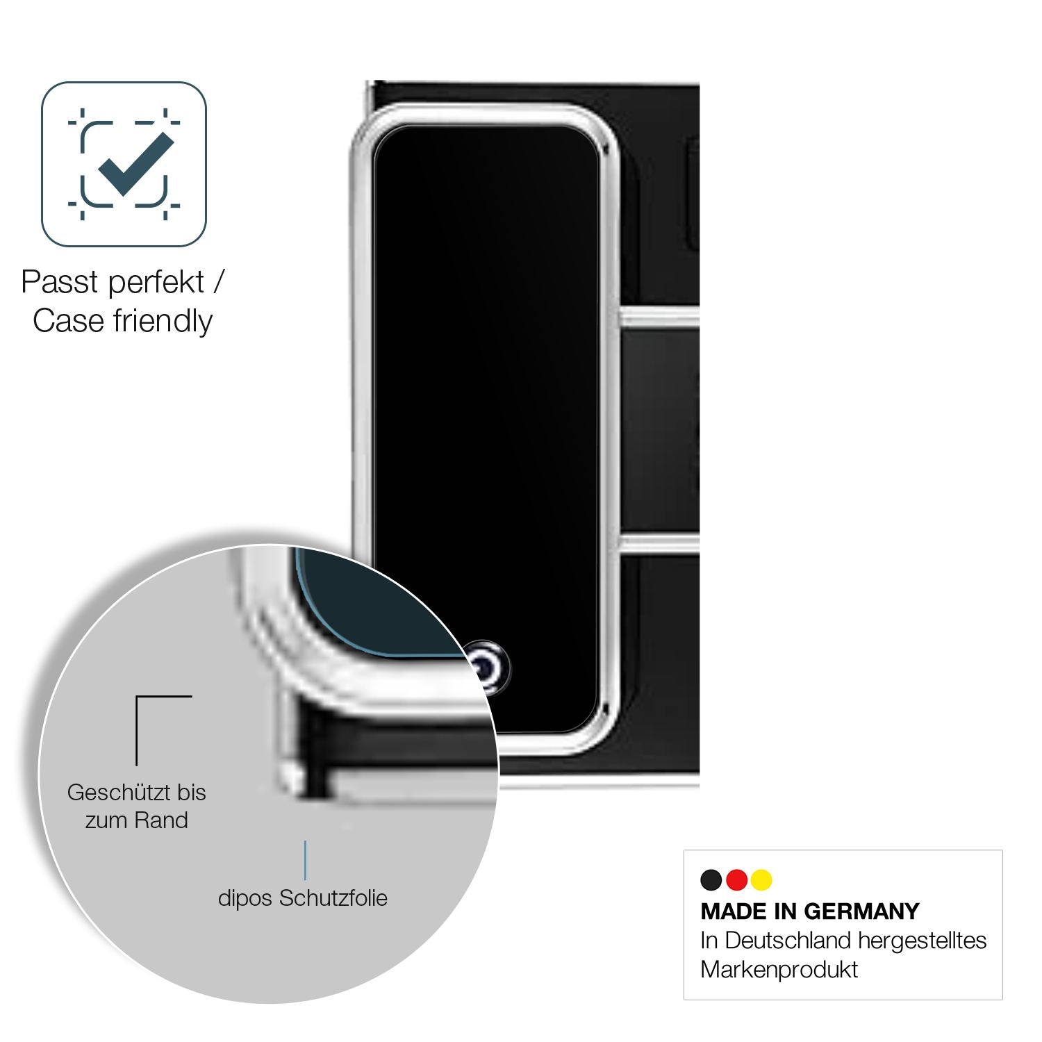 Schutzglasfolie mit optimaler Passform, zur Verwendung mit Hüllen geeignet
