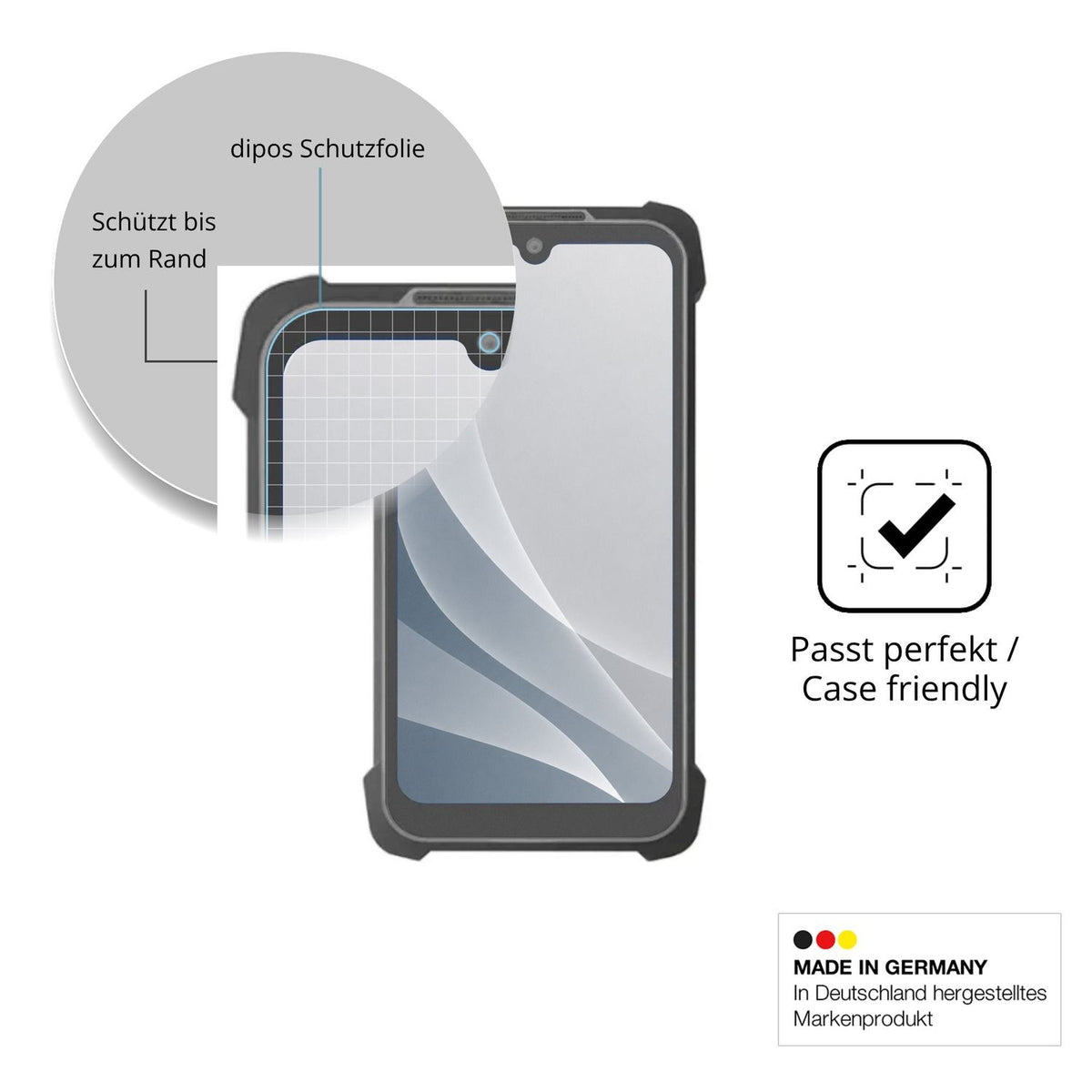 Schutzglasfolie mit optimaler Passform, zur Verwendung mit Hüllen geeignet