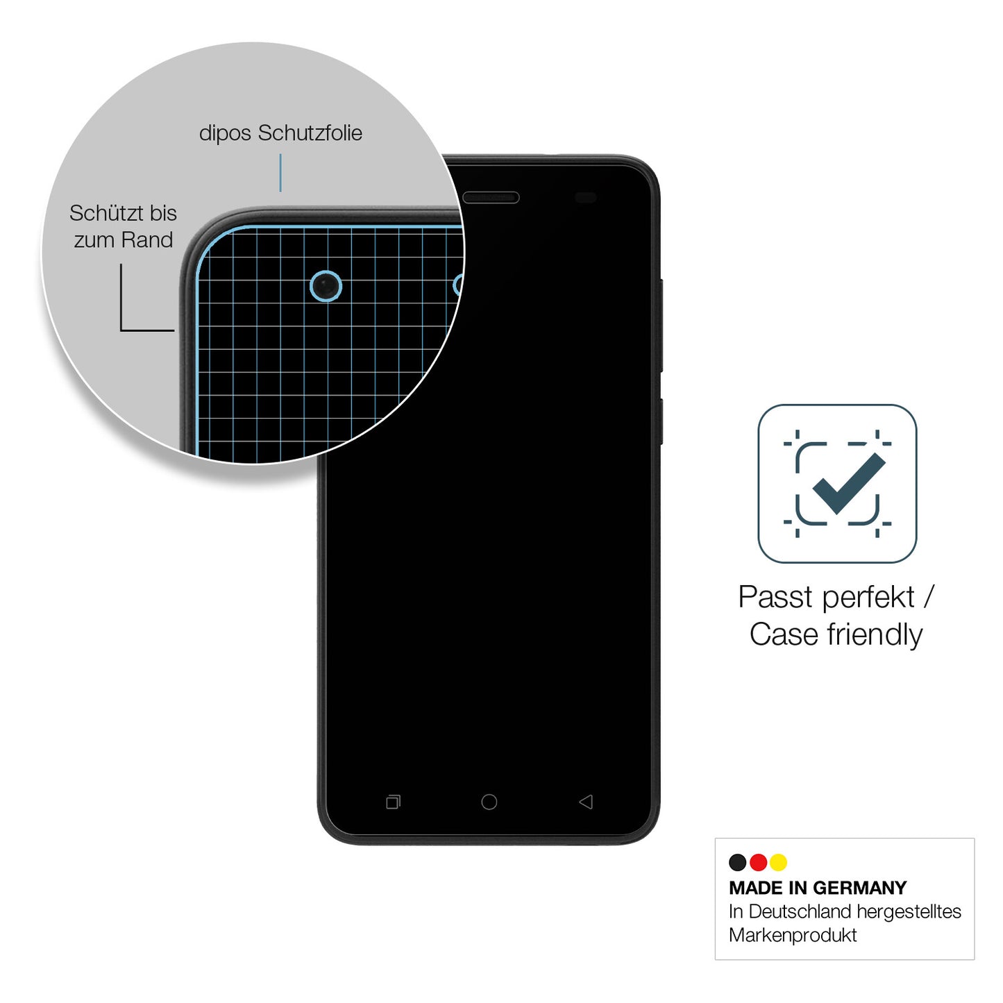 Schutzglasfolie mit optimaler Passform, zur Verwendung mit Hüllen geeignet