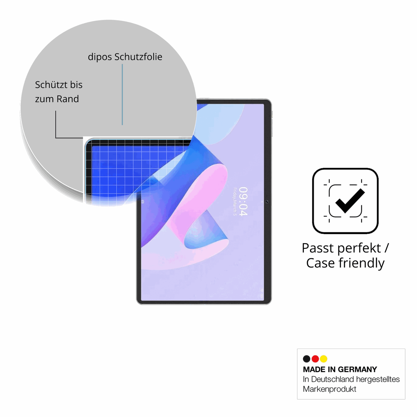 Schutzglasfolie mit optimaler Passform, zur Verwendung mit Hüllen geeignet