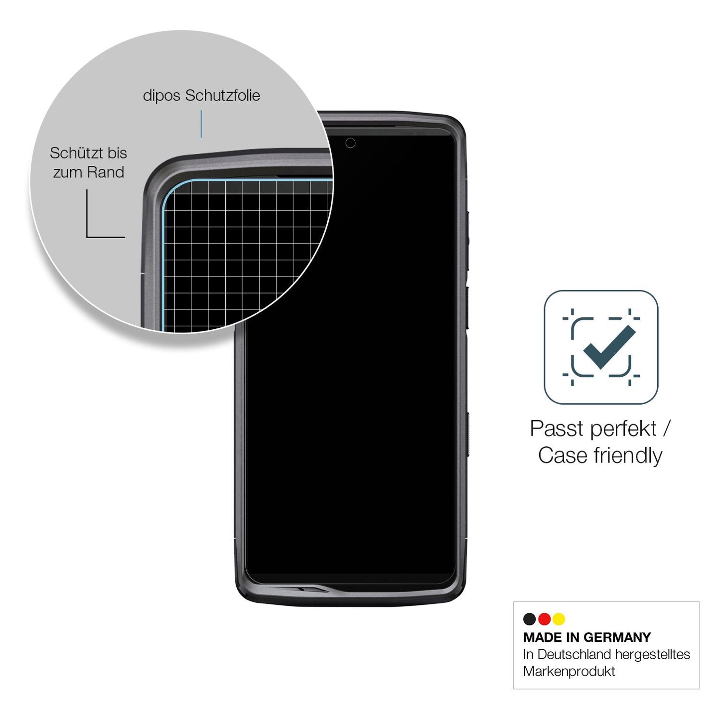 Schutzglasfolie mit optimaler Passform, zur Verwendung mit Hüllen geeignet