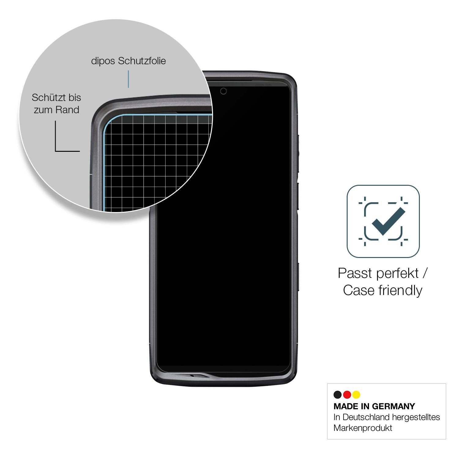 Schutzglasfolie mit optimaler Passform, zur Verwendung mit Hüllen geeignet