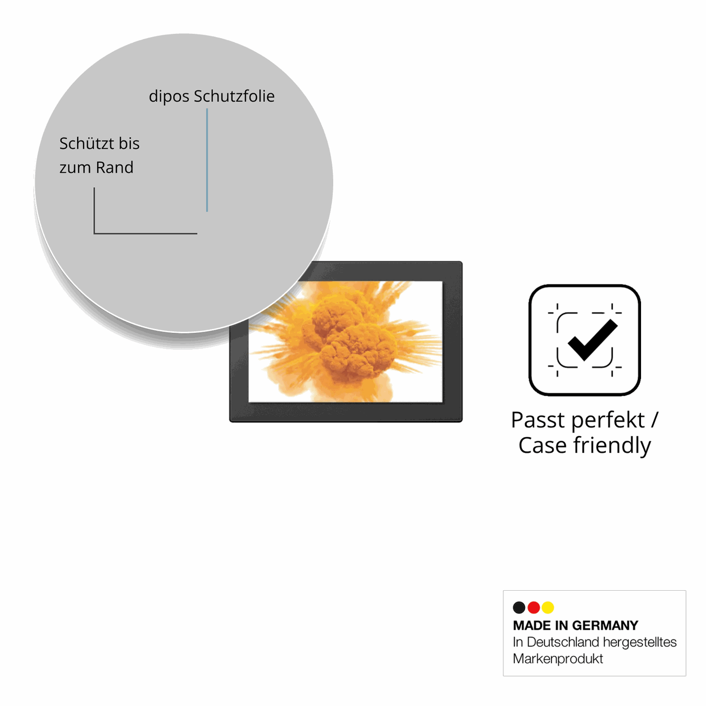 Schutzglasfolie mit optimaler Passform, zur Verwendung mit Hüllen geeignet