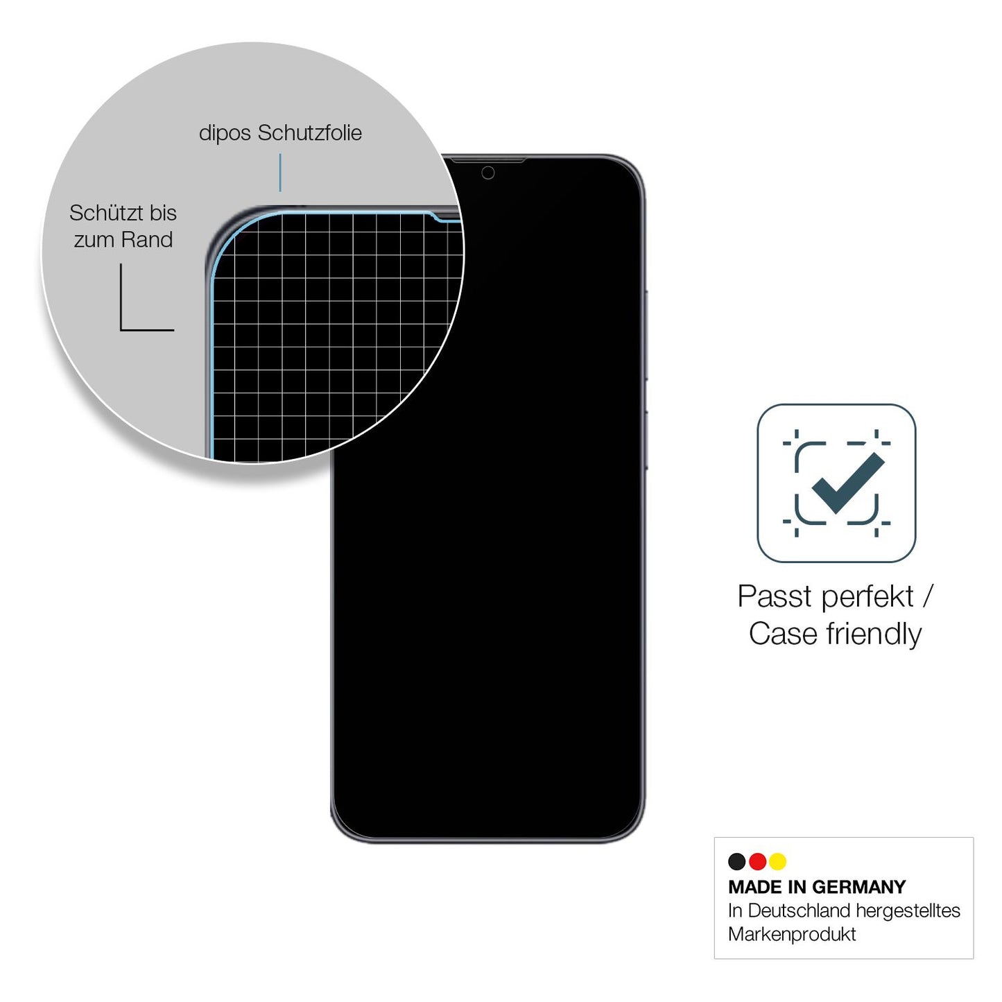 Schutzglasfolie mit optimaler Passform, zur Verwendung mit Hüllen geeignet