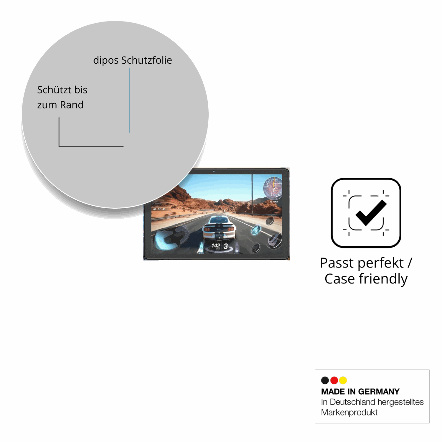 Schutzglasfolie mit optimaler Passform, zur Verwendung mit Hüllen geeignet