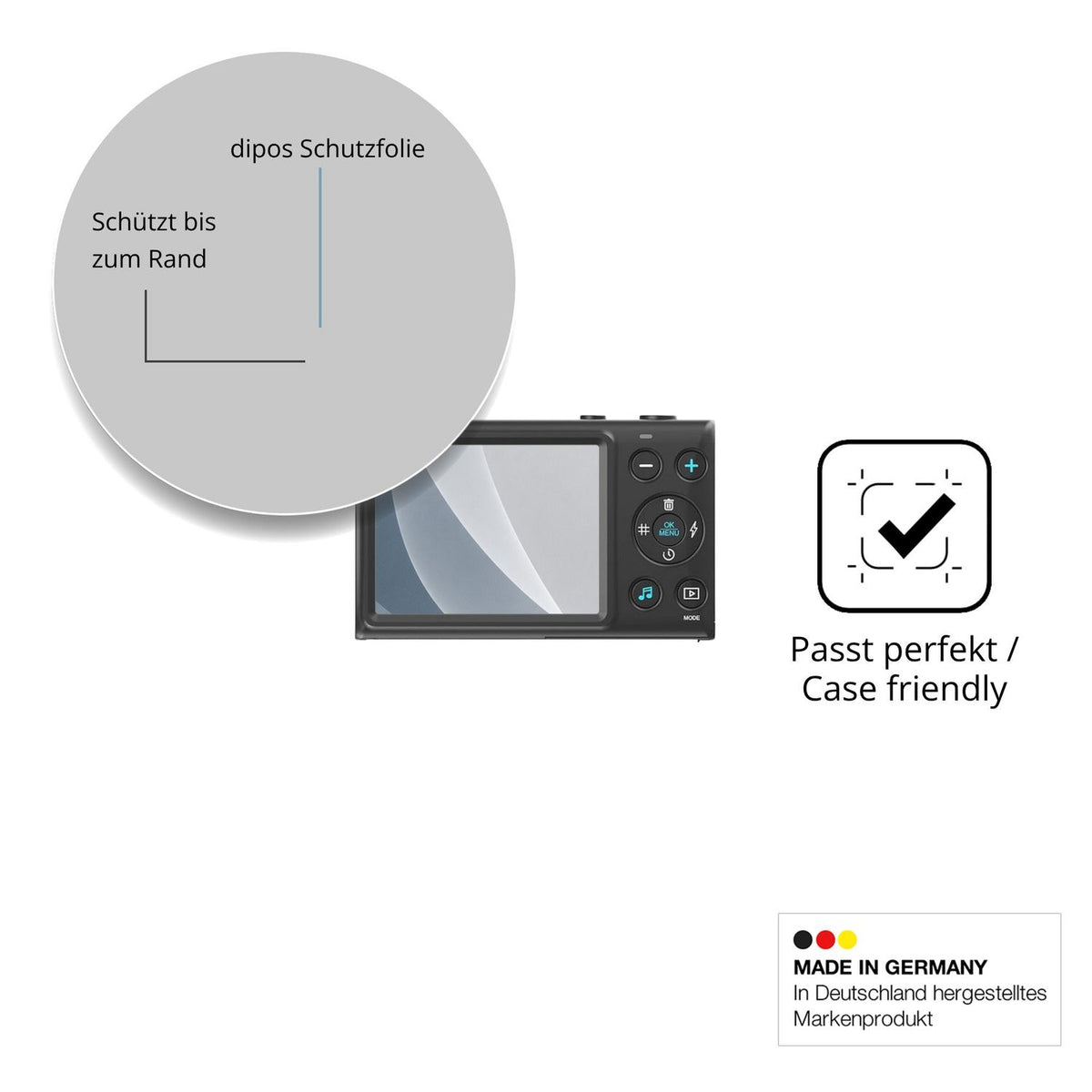 Schutzglasfolie mit optimaler Passform, zur Verwendung mit Hüllen geeignet