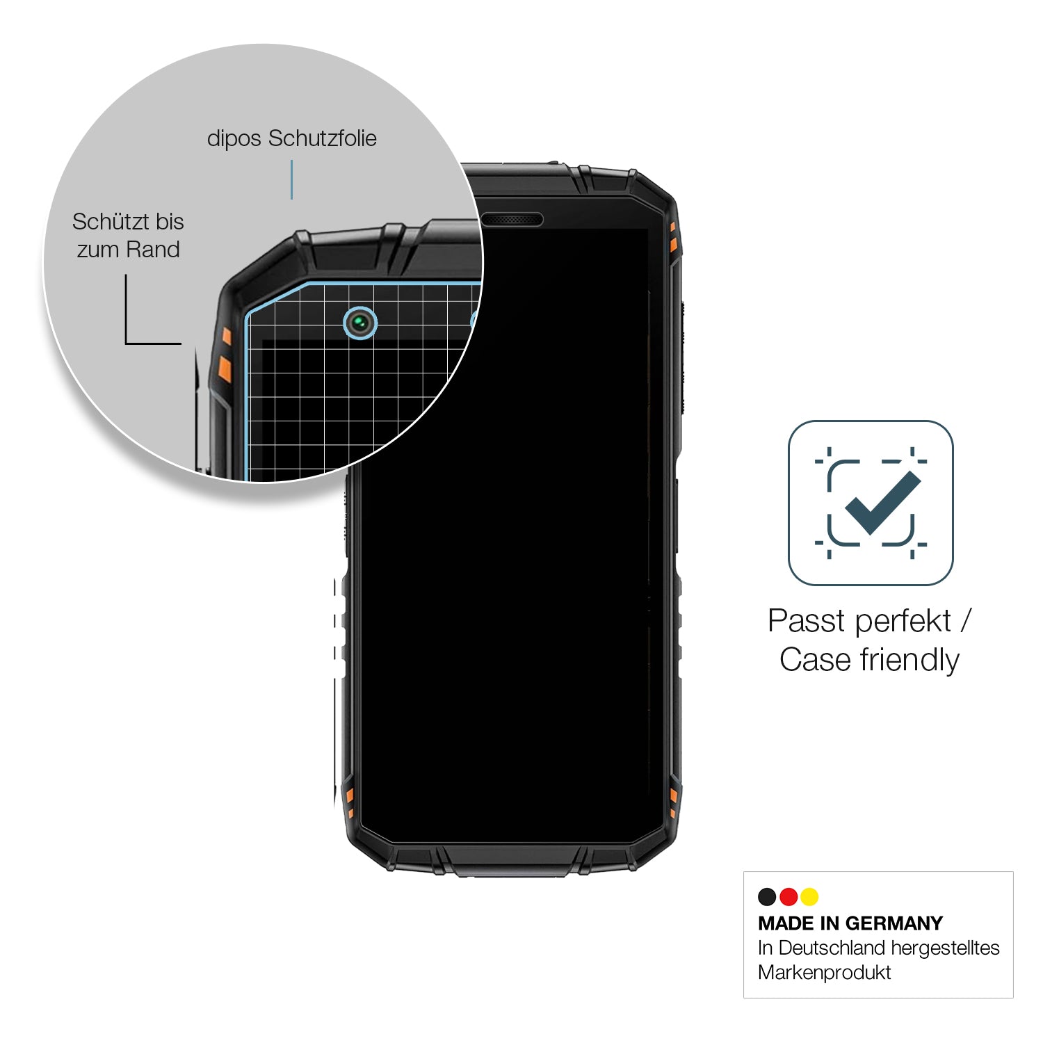 Schutzglasfolie mit optimaler Passform, zur Verwendung mit Hüllen geeignet