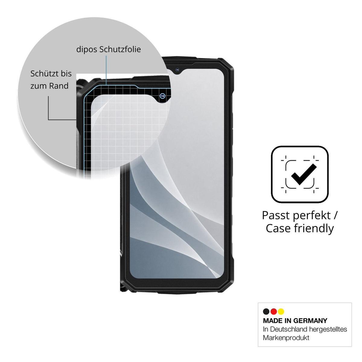 Schutzglasfolie mit optimaler Passform, zur Verwendung mit Hüllen geeignet