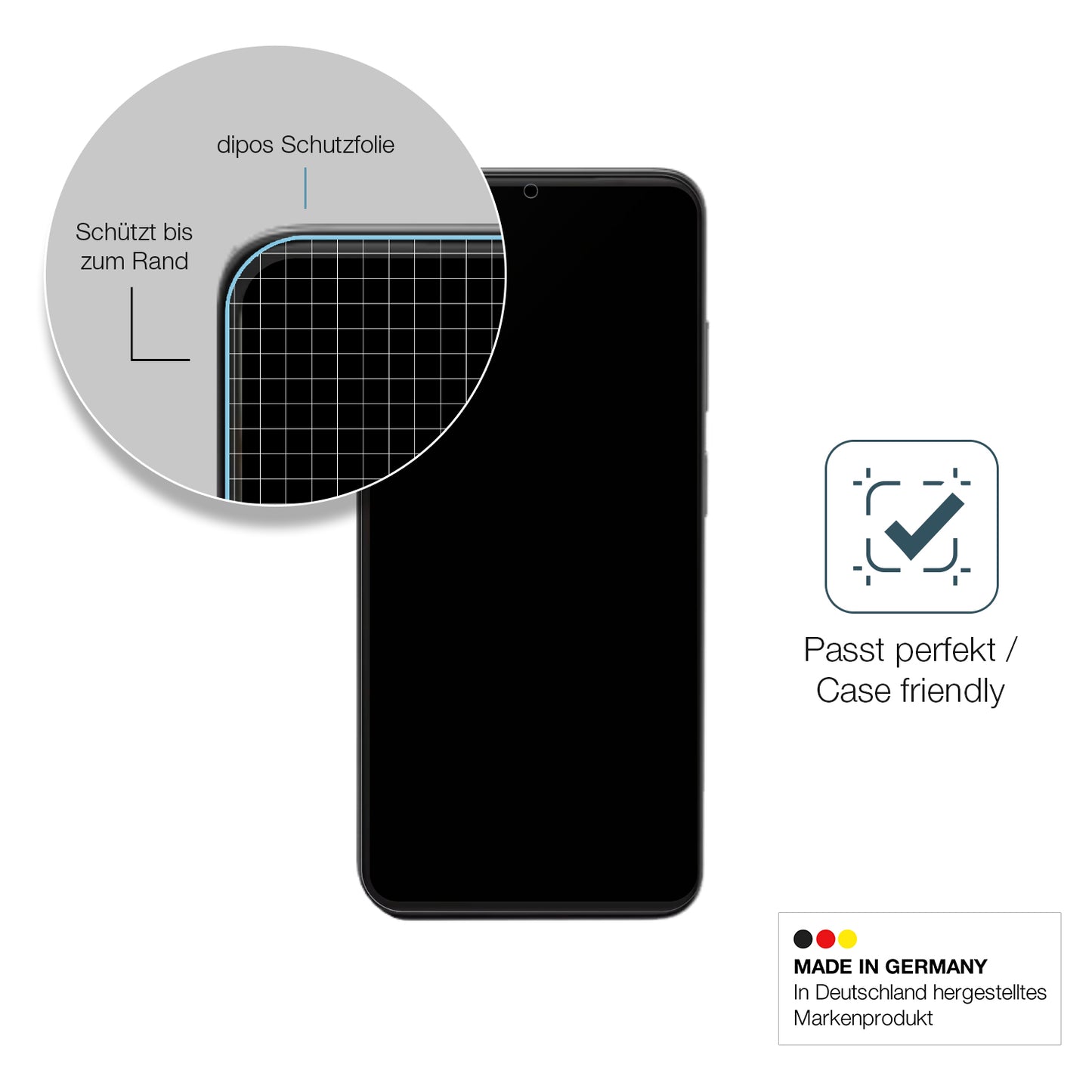 Schutzglasfolie mit optimaler Passform, zur Verwendung mit Hüllen geeignet