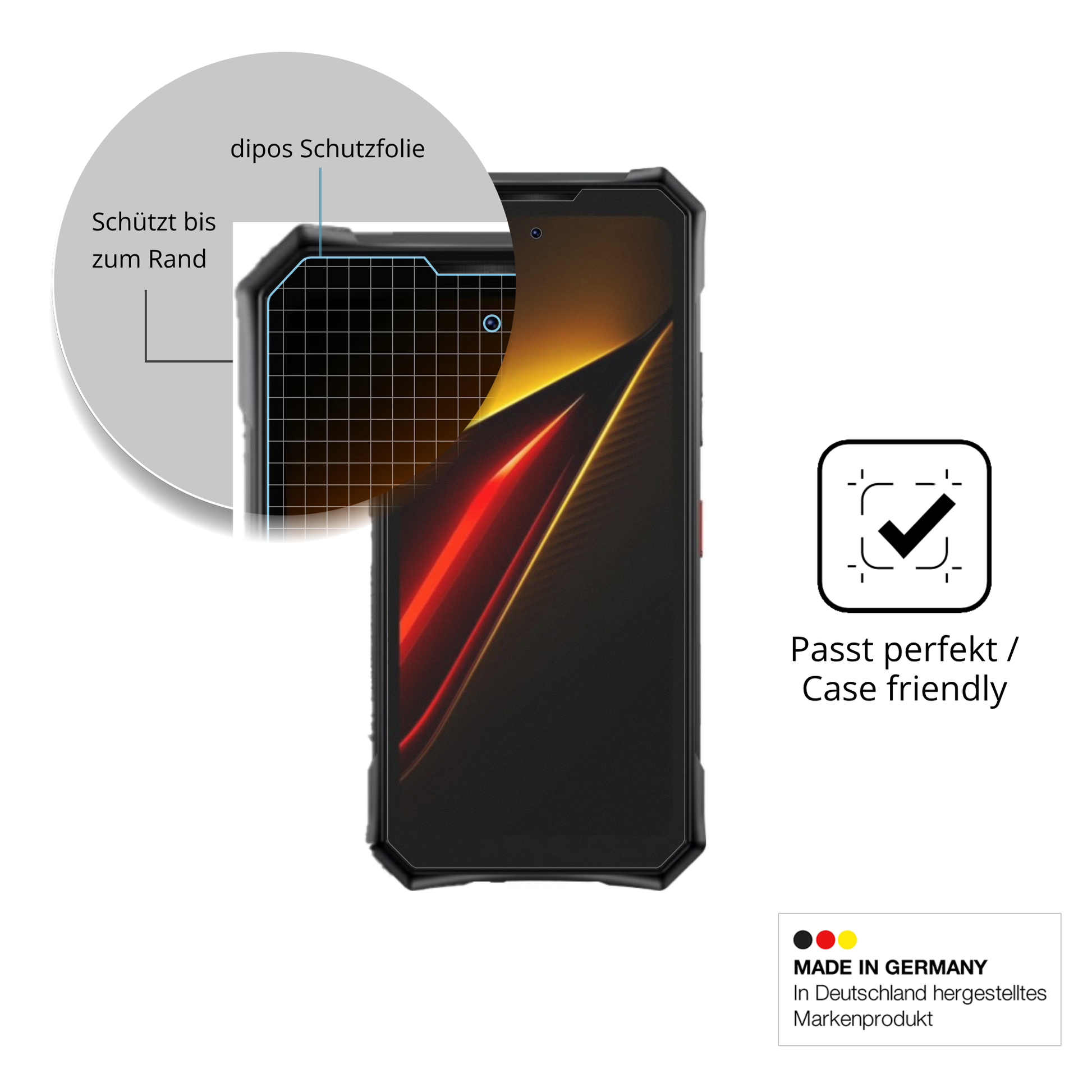 Schutzglasfolie mit optimaler Passform, zur Verwendung mit Hüllen geeignet