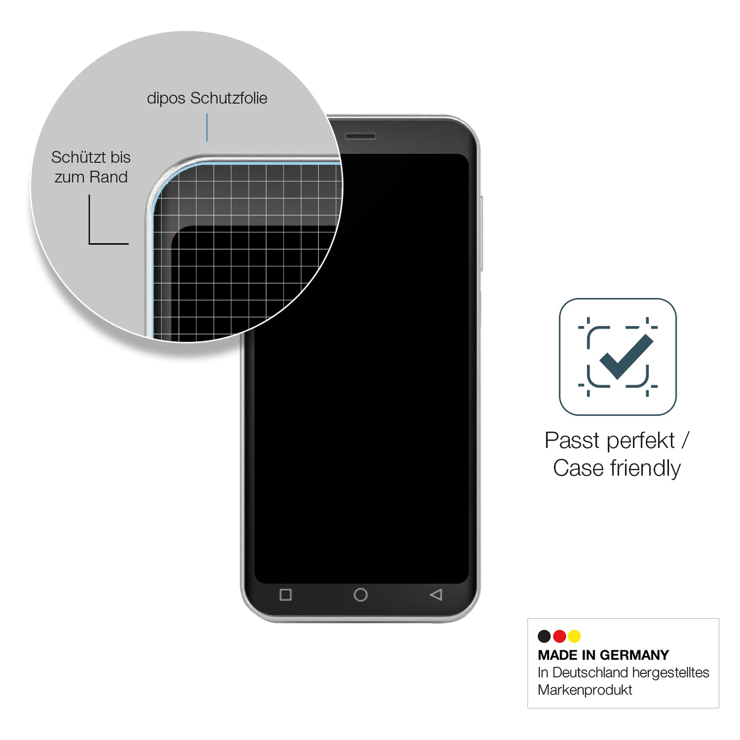 Schutzglasfolie mit optimaler Passform, zur Verwendung mit Hüllen geeignet