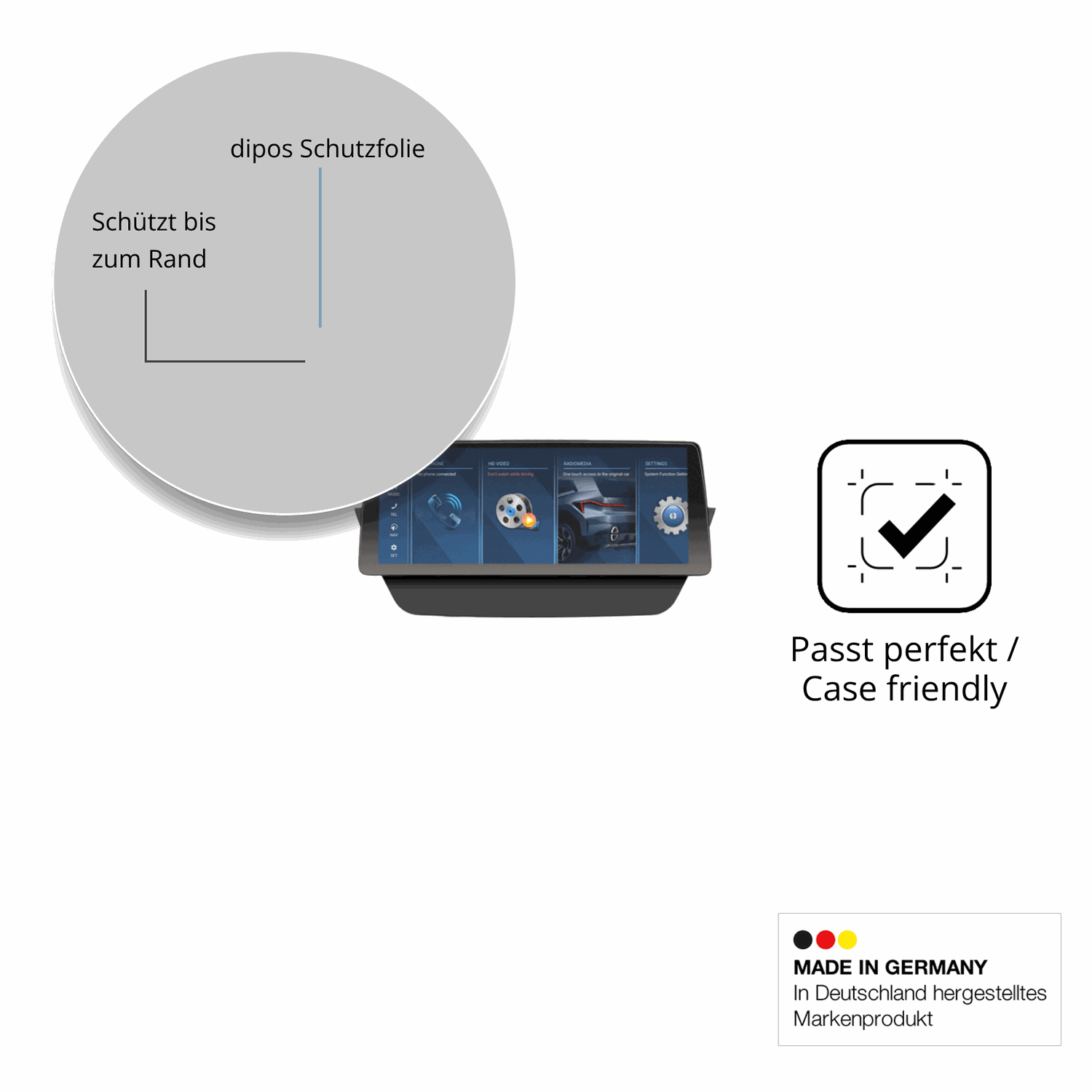 Schutzglasfolie mit optimaler Passform, zur Verwendung mit Hüllen geeignet