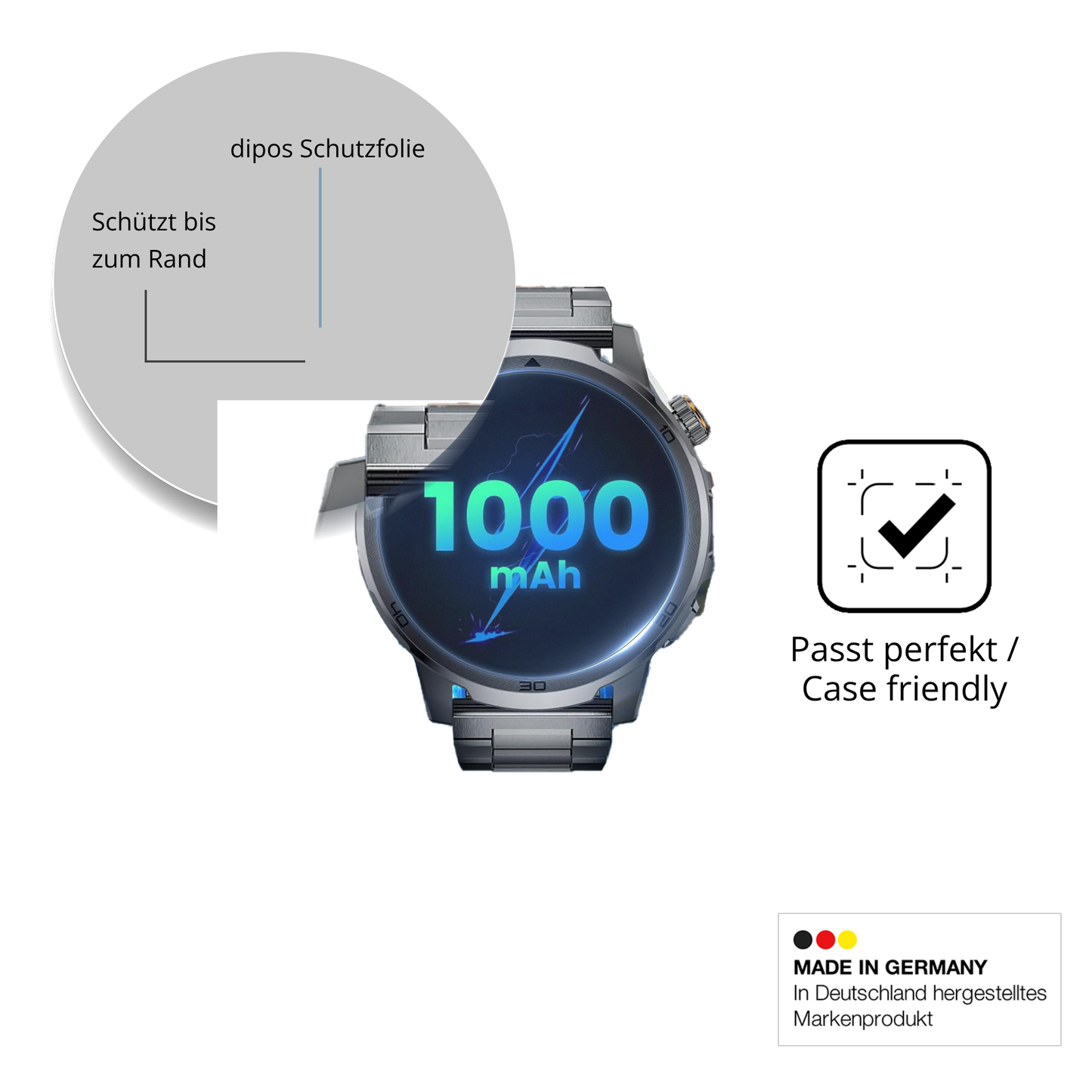 Schutzglasfolie mit optimaler Passform, zur Verwendung mit Hüllen geeignet