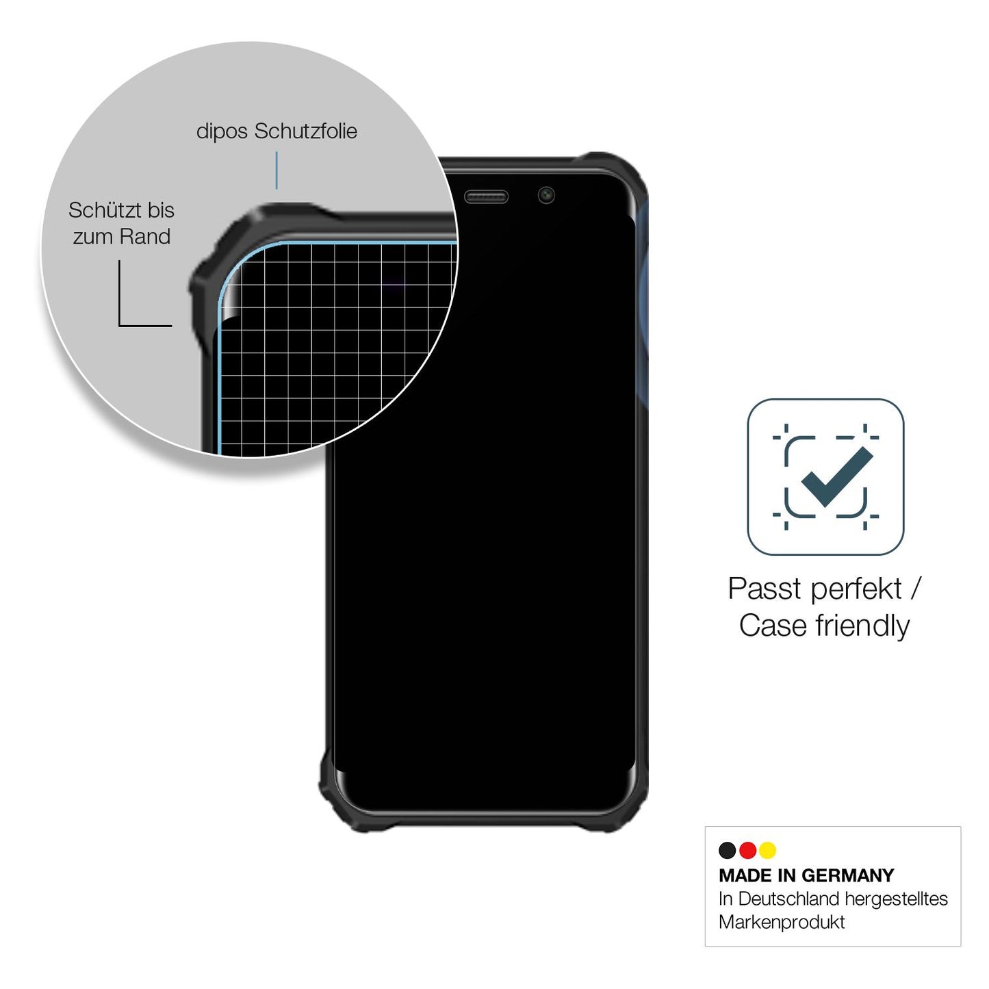 Schutzglasfolie mit optimaler Passform, zur Verwendung mit Hüllen geeignet