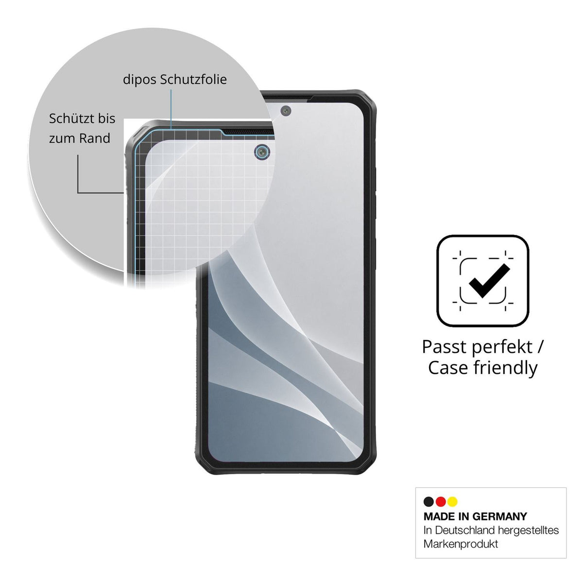 Schutzglasfolie mit optimaler Passform, zur Verwendung mit Hüllen geeignet