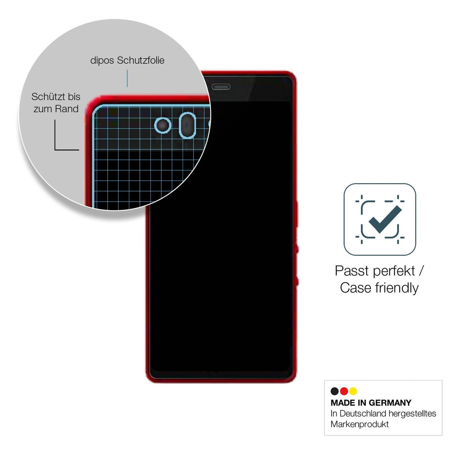 Schutzglasfolie mit optimaler Passform, zur Verwendung mit Hüllen geeignet