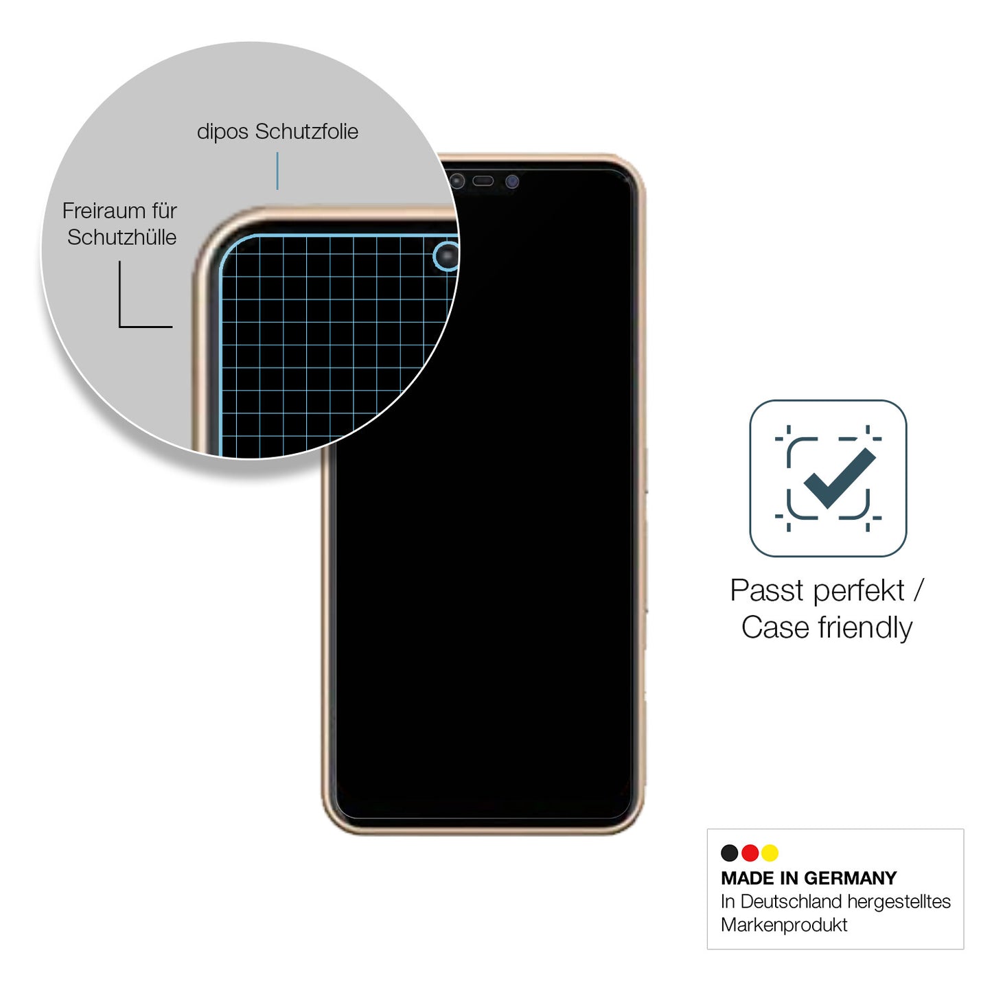 Schutzglasfolie mit optimaler Passform, zur Verwendung mit Hüllen geeignet