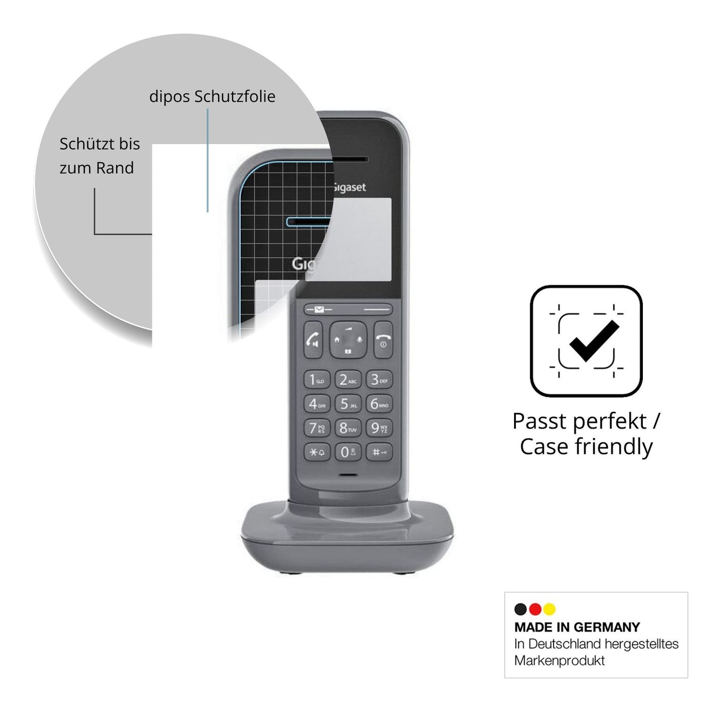 Schutzglasfolie mit optimaler Passform, zur Verwendung mit Hüllen geeignet