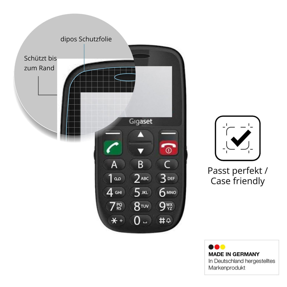 Schutzglasfolie mit optimaler Passform, zur Verwendung mit Hüllen geeignet
