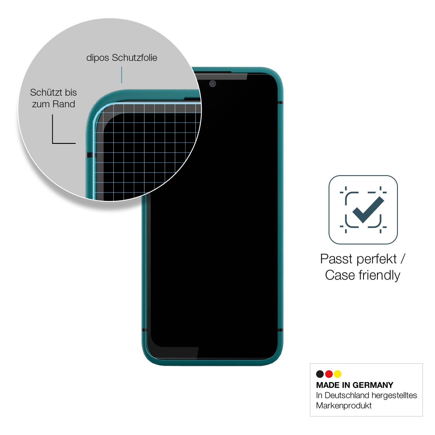 Schutzglasfolie mit optimaler Passform, zur Verwendung mit Hüllen geeignet