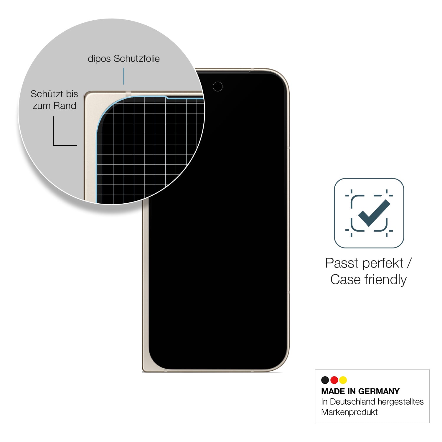 Schutzglasfolie mit optimaler Passform, zur Verwendung mit Hüllen geeignet