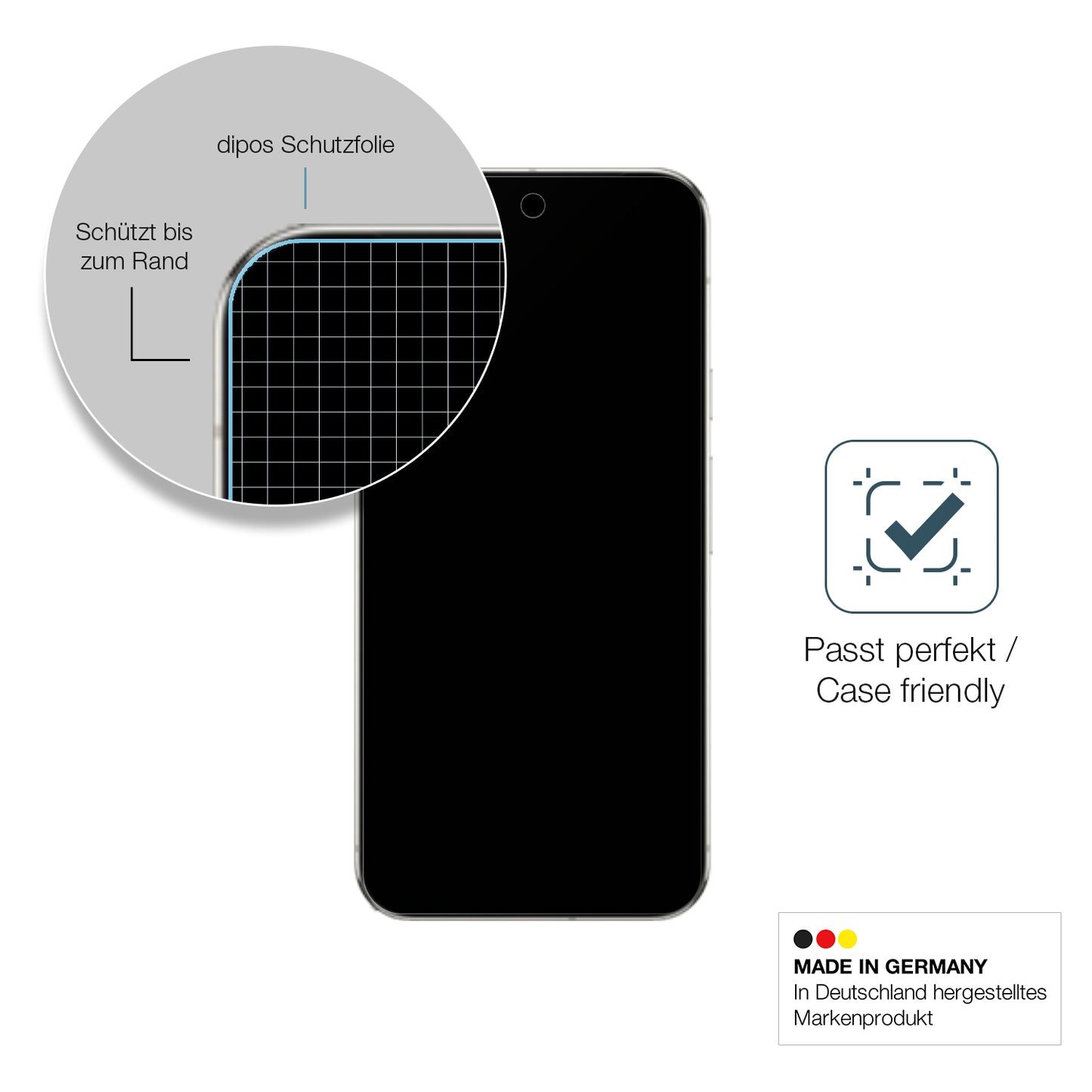 Schutzglasfolie mit optimaler Passform, zur Verwendung mit Hüllen geeignet
