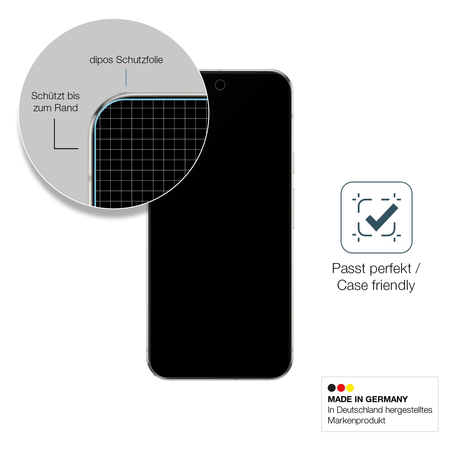 Schutzglasfolie mit optimaler Passform, zur Verwendung mit Hüllen geeignet