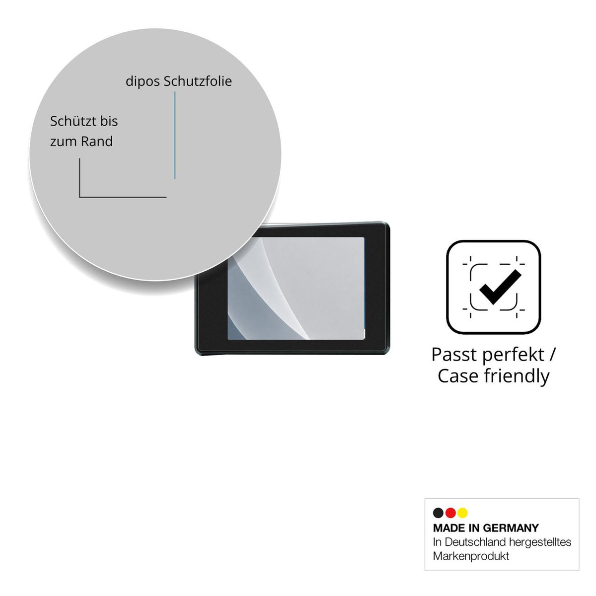 Schutzglasfolie mit optimaler Passform, zur Verwendung mit Hüllen geeignet