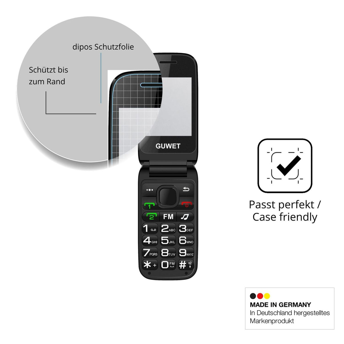 Schutzglasfolie mit optimaler Passform, zur Verwendung mit Hüllen geeignet