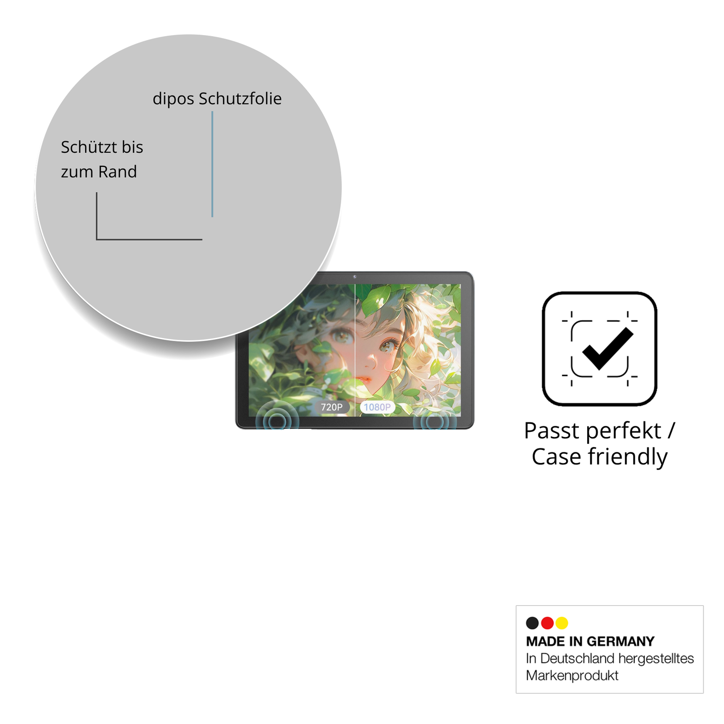 Schutzglasfolie mit optimaler Passform, zur Verwendung mit Hüllen geeignet