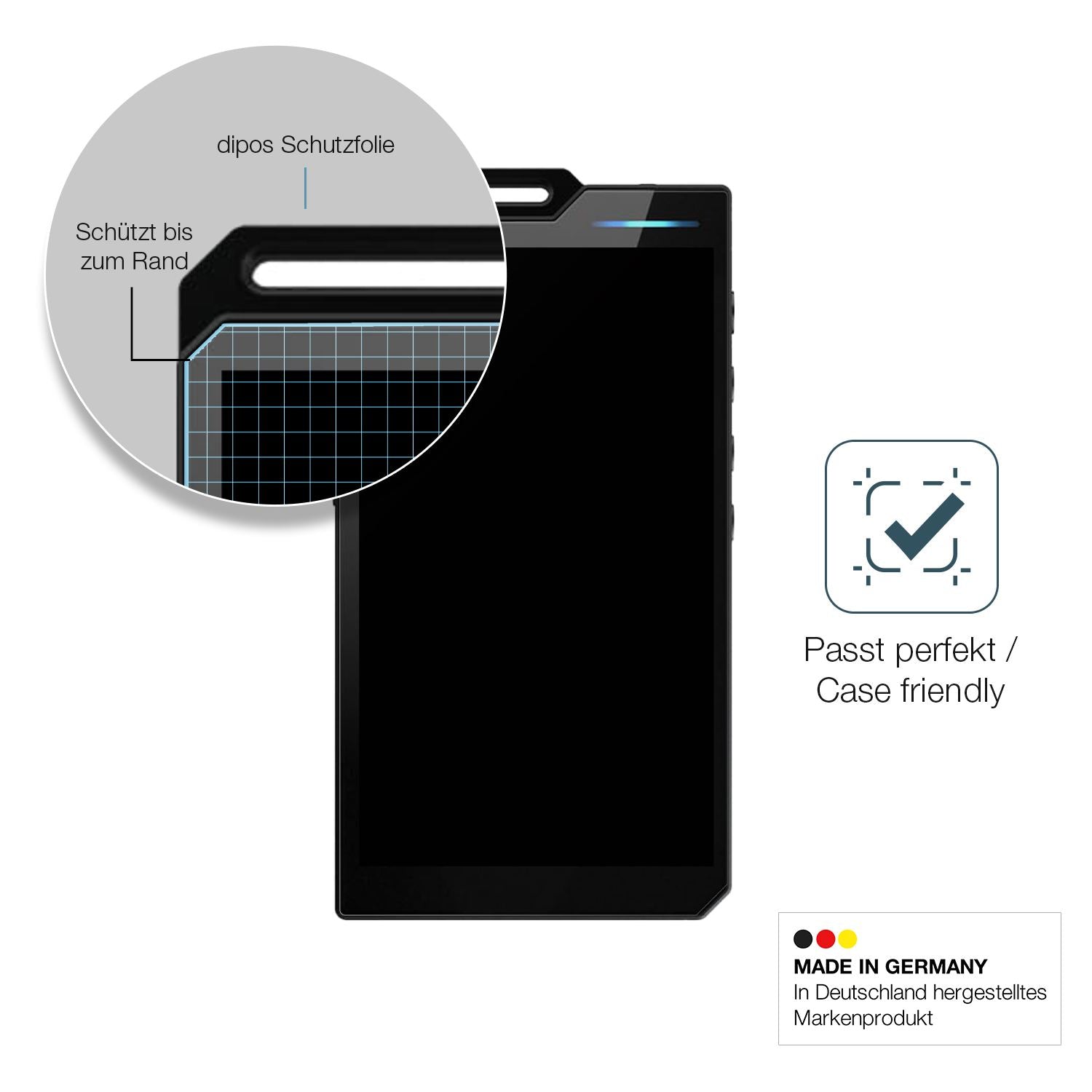 Schutzglasfolie mit optimaler Passform, zur Verwendung mit Hüllen geeignet