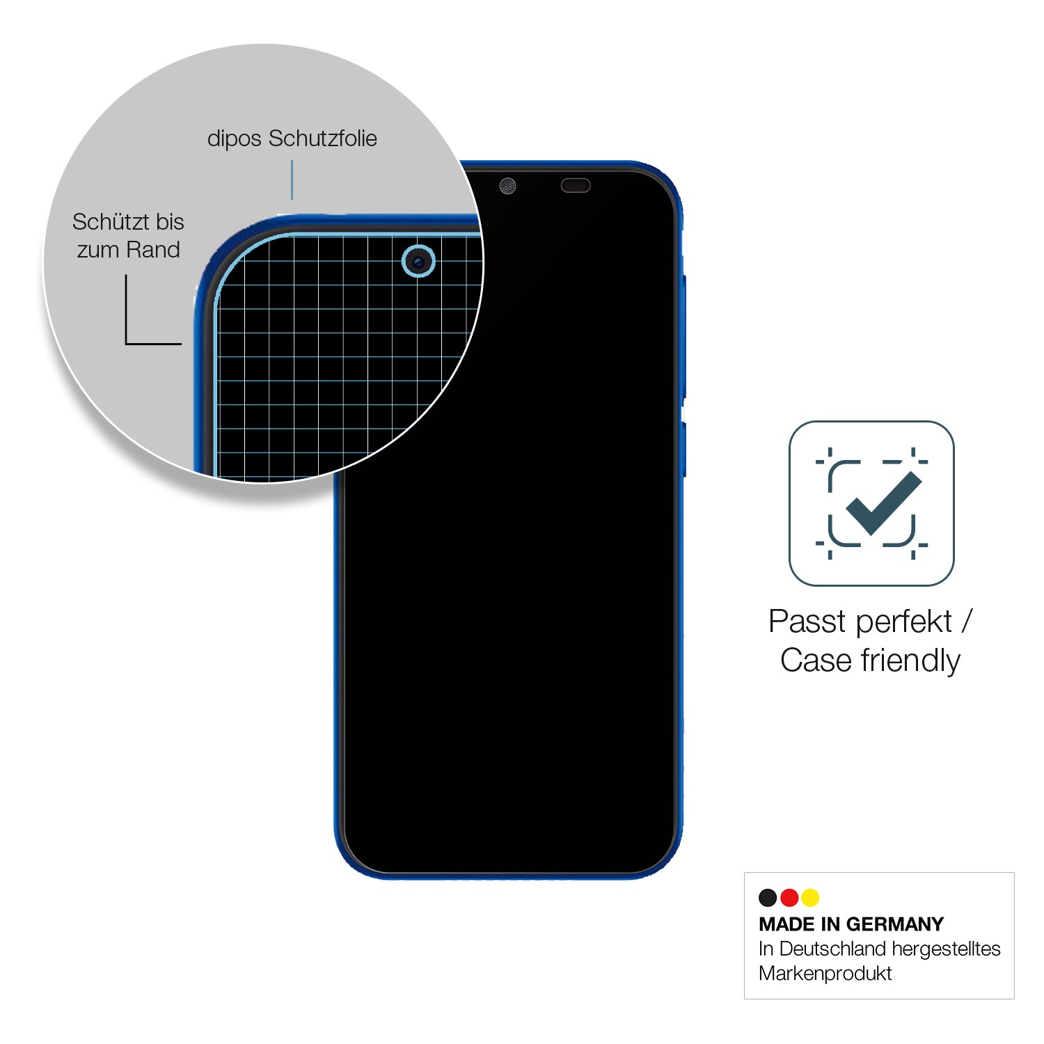 Schutzglasfolie mit optimaler Passform, zur Verwendung mit Hüllen geeignet