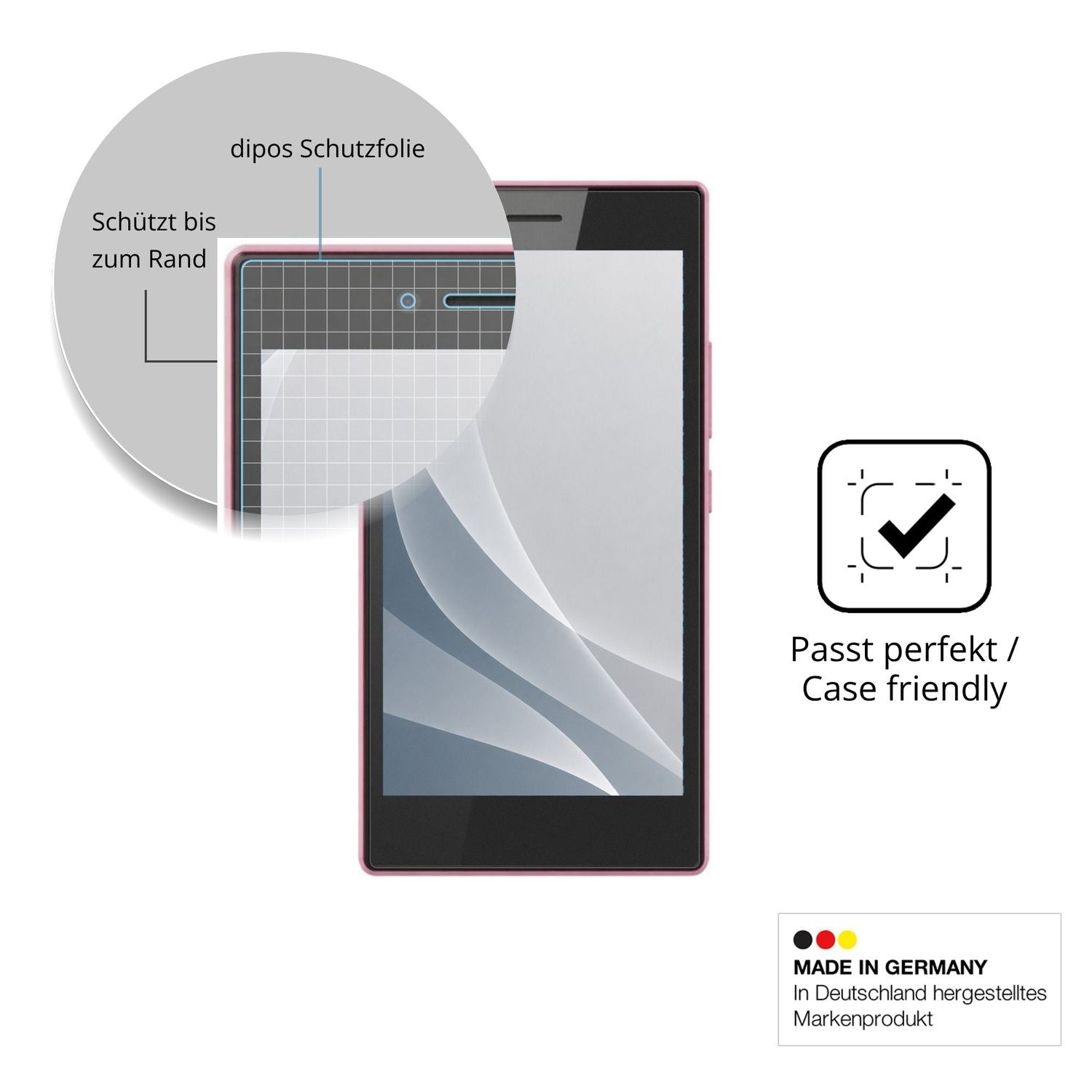 Schutzglasfolie mit optimaler Passform, zur Verwendung mit Hüllen geeignet
